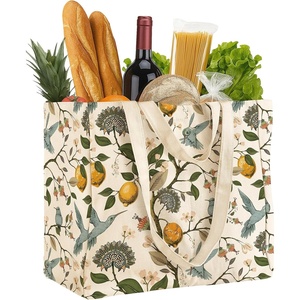 image:imageMiss Adola Extra Large Canvas Grocery Tote Bag  Reusable Washable Shopping Shoulder Bag with Inner Pockets amp Handle StrapsLemon  Birds