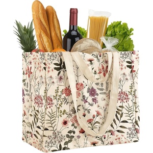 image:imageMiss Adola Extra Large Canvas Grocery Tote Bag  Reusable Washable Shopping Shoulder Bag with Inner Pockets amp Handle StrapsPink Floral
