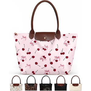 image:imageMiss Adola Nylon Tote Bag for Women  Lightweight Foldable Tote Bag with Large Capacity for Travel Work TeacherCherry Bow