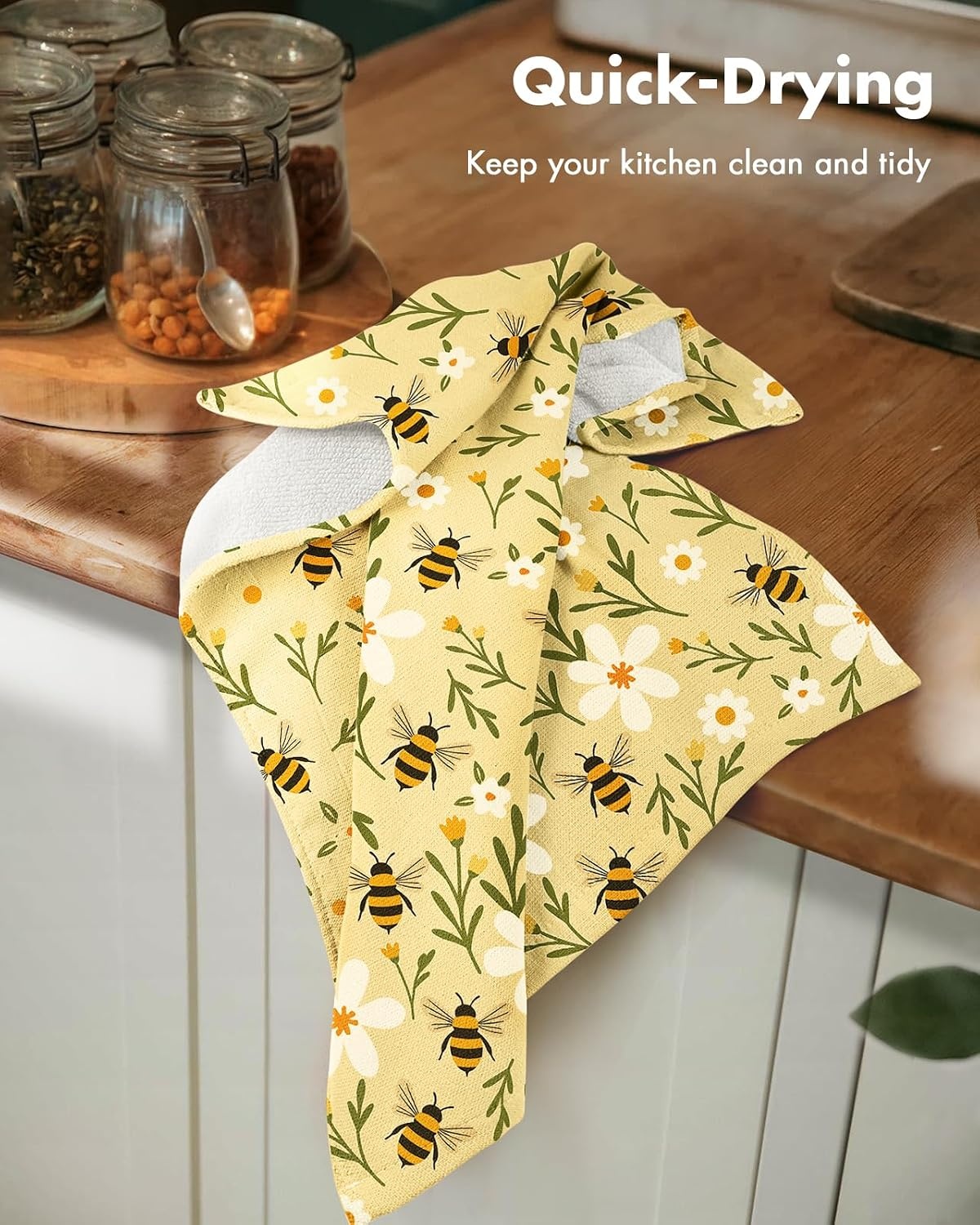 image:imageMiss Adola 3 Pack Cotton Kitchen Towels Cute Design 1626 Inch Dish Towels for Kitchen with Hanging Beige Floral Quick Dry Hand Towels Soft amp Absorbent Home Decorative Terry Cloth Tea TowelsBee