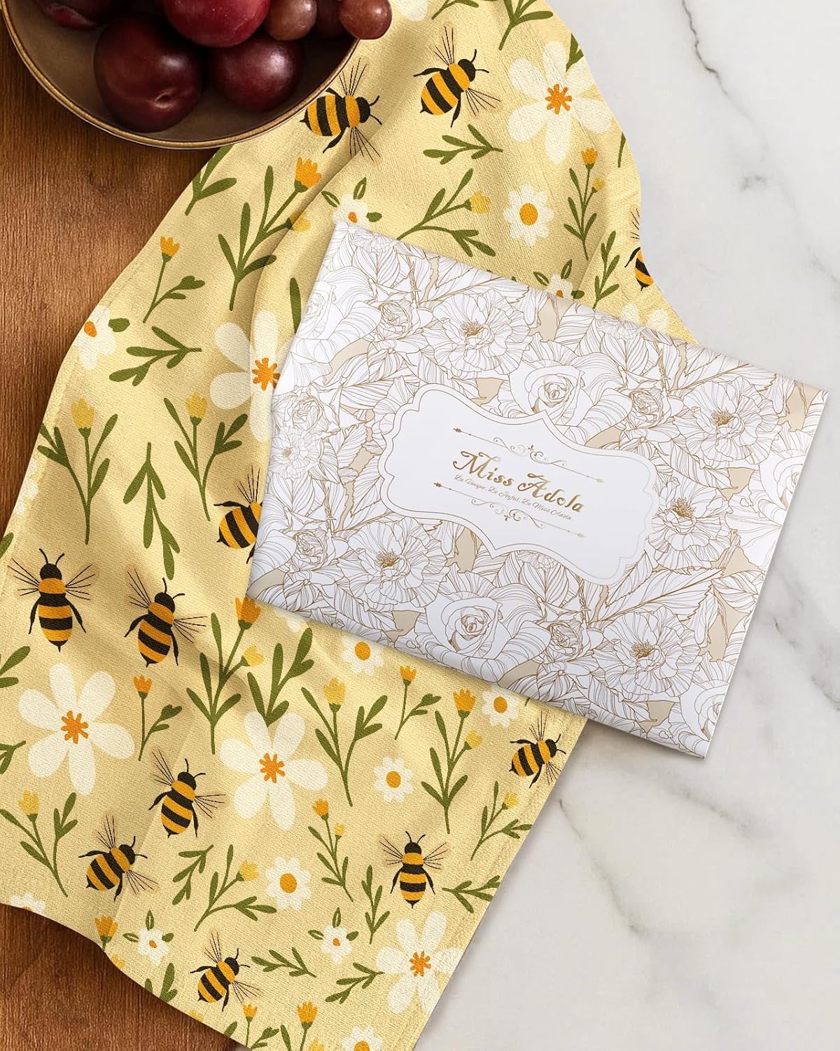 image:imageMiss Adola 3 Pack Cotton Kitchen Towels Cute Design 1626 Inch Dish Towels for Kitchen with Hanging Beige Floral Quick Dry Hand Towels Soft amp Absorbent Home Decorative Terry Cloth Tea TowelsBee