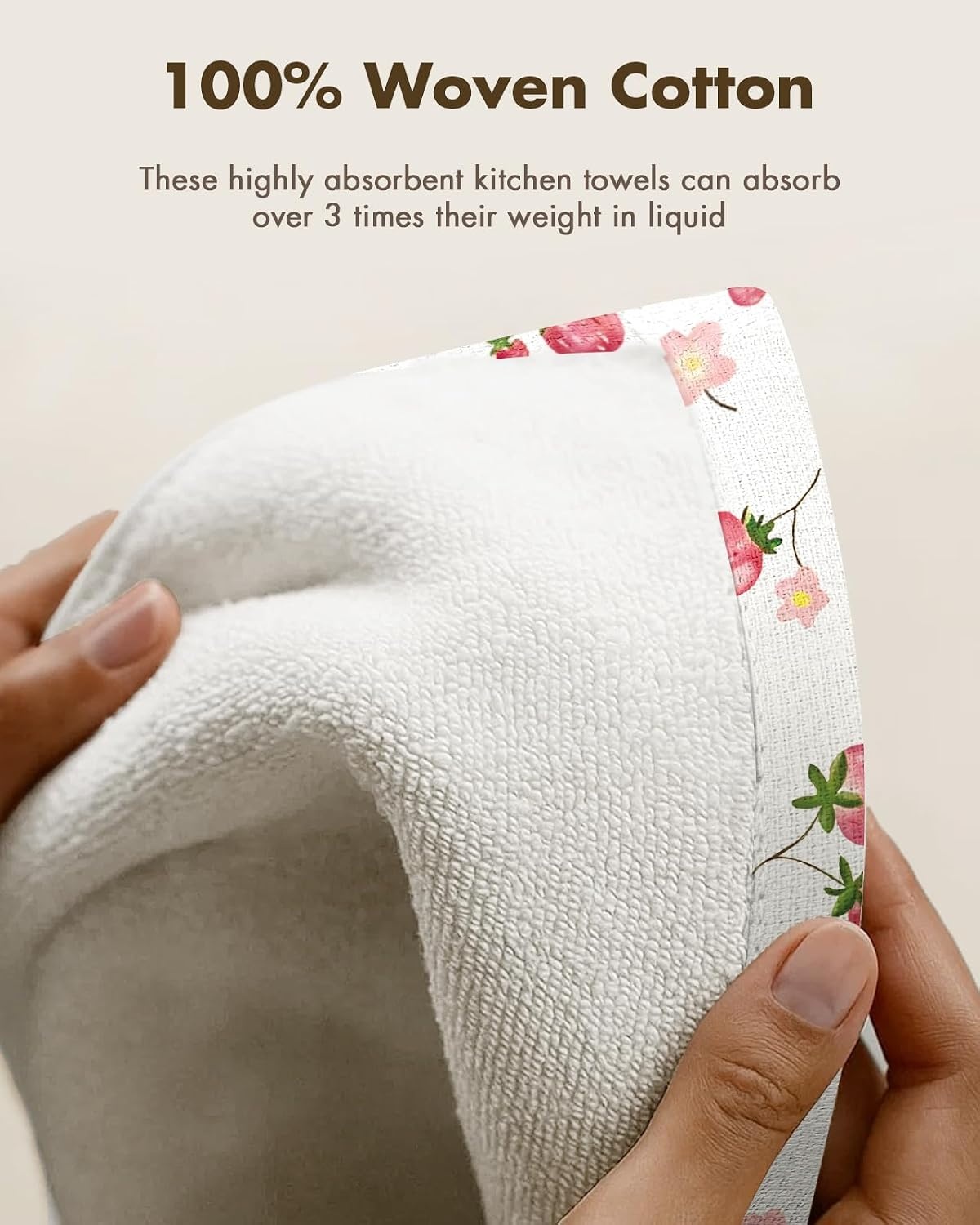 image:imageMiss Adola 3 Pack Cotton Kitchen Towels Cute Design 1626 Inch Dish Towels for Kitchen with Hanging Beige Floral Quick Dry Hand Towels Soft amp Absorbent Home Decorative Terry Cloth Tea TowelsStrawberry