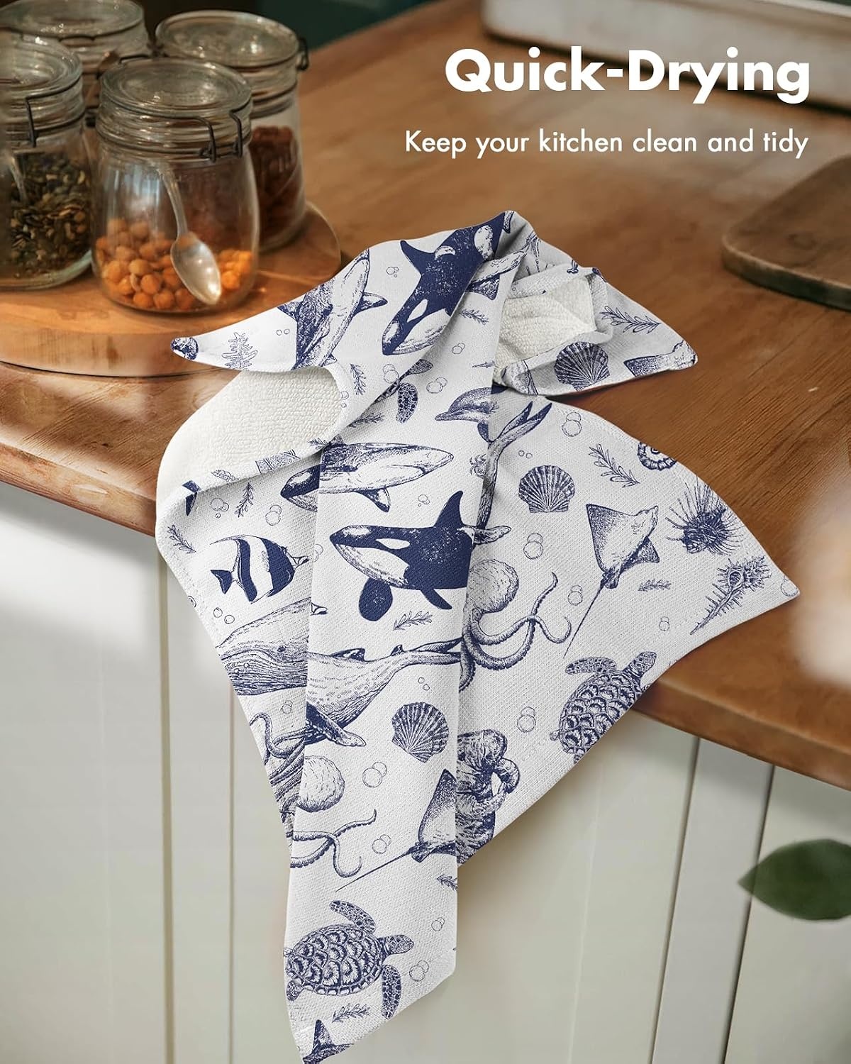 image:imageMiss Adola 3 Pack Cotton Kitchen Towels Cute Design 1626 Inch Dish Towels for Kitchen with Hanging Beige Floral Quick Dry Hand Towels Soft amp Absorbent Home Decorative Terry Cloth Tea TowelsOcean