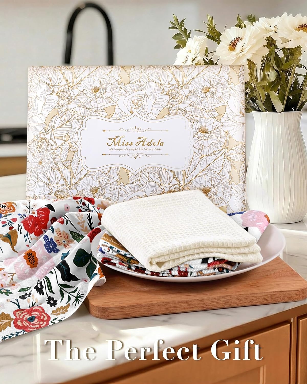 image:imageMiss Adola 3 Pack Cotton Kitchen Towels Cute Design 1626 Inch Dish Towels for Kitchen with Hanging Beige Floral Quick Dry Hand Towels Soft amp Absorbent Home Decorative Terry Cloth Tea TowelsBeige Floral