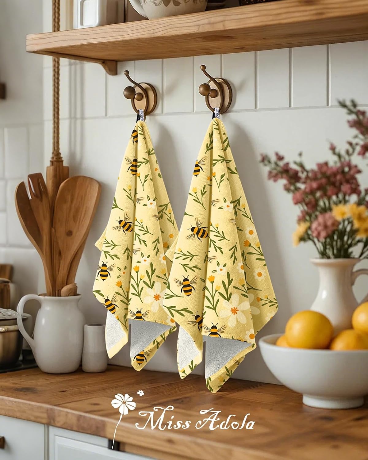image:imageMiss Adola 3 Pack Cotton Kitchen Towels Cute Design 1626 Inch Dish Towels for Kitchen with Hanging Beige Floral Quick Dry Hand Towels Soft amp Absorbent Home Decorative Terry Cloth Tea TowelsBee