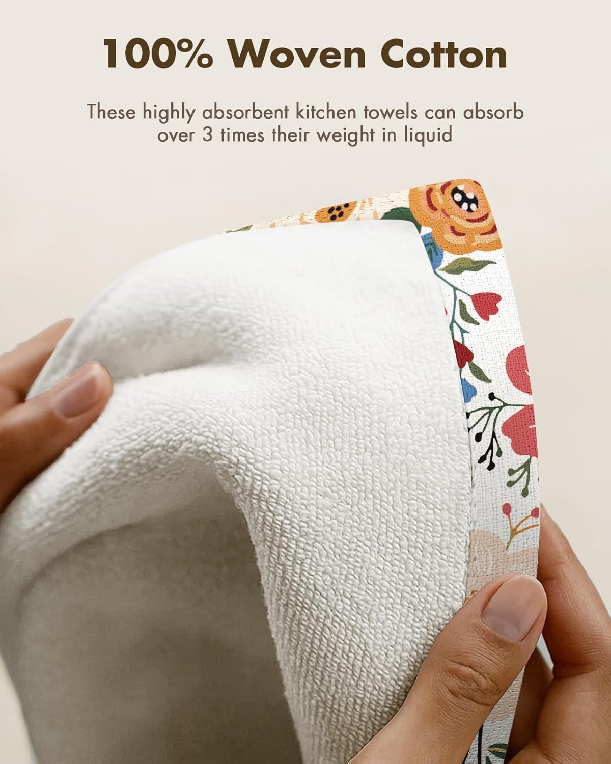 image:imageMiss Adola 3 Pack Cotton Kitchen Towels Cute Design 1626 Inch Dish Towels for Kitchen with Hanging Beige Floral Quick Dry Hand Towels Soft amp Absorbent Home Decorative Terry Cloth Tea TowelsBeige Flower