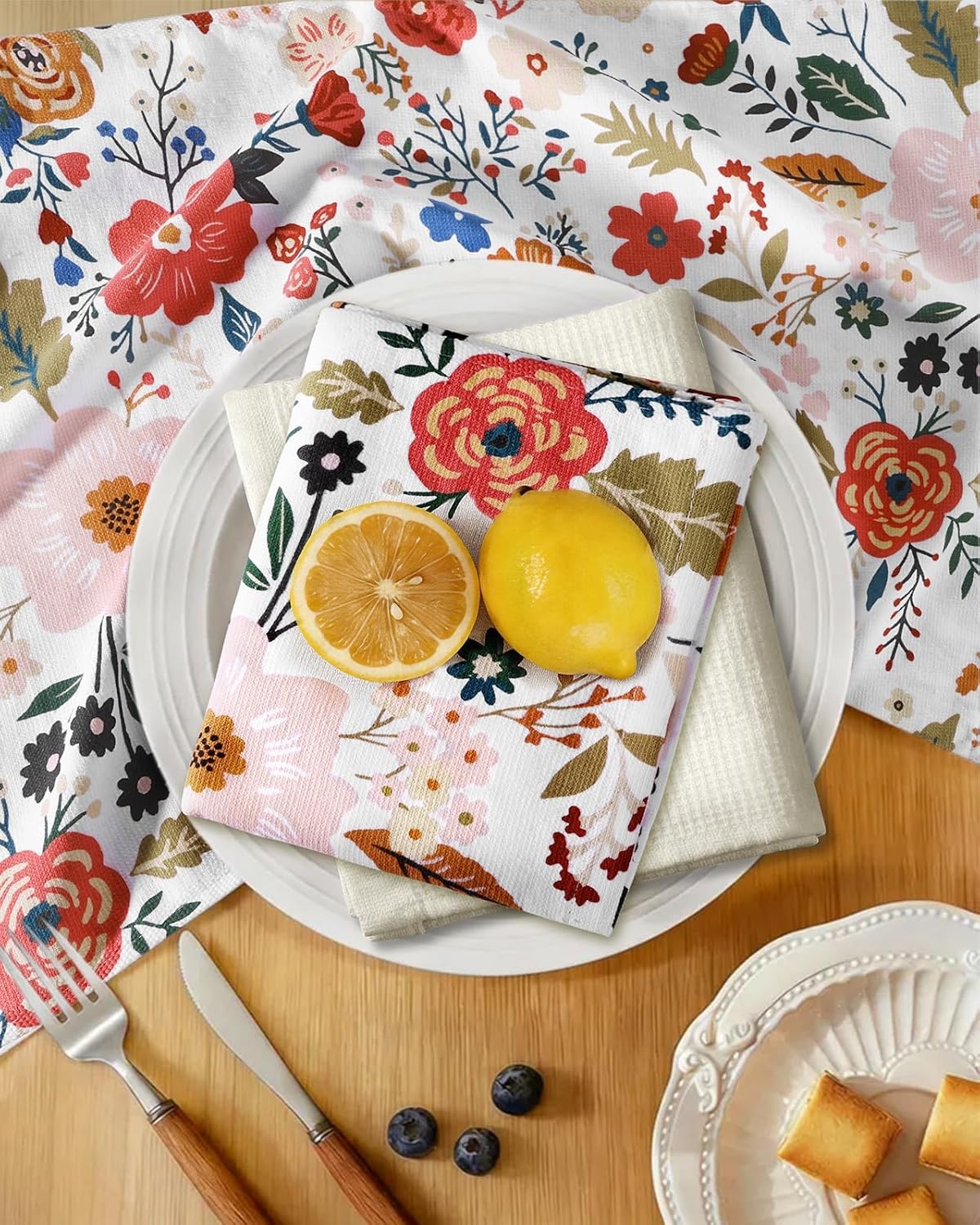 image:imageMiss Adola 4 Pack Cotton Kitchen Towels Cute Design 1626 Inch Dish Towels for Kitchen with Hanging Beige Floral Quick Dry Hand Towels Soft amp Absorbent Home Decorative Terry Cloth Tea TowelsBeige Floral