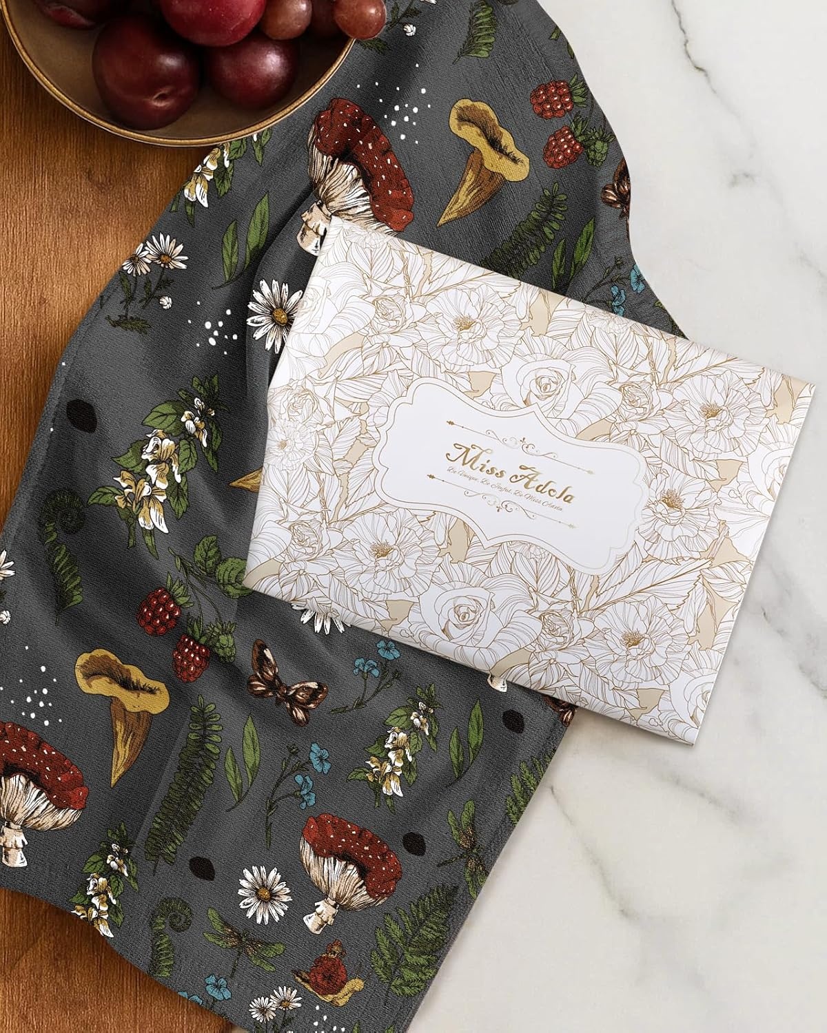 image:imageMiss Adola 4 Pack Cotton Kitchen Towels Cute Design 1626 Inch Dish Towels for Kitchen with Hanging Beige Floral Quick Dry Hand Towels Soft amp Absorbent Home Decorative Terry Cloth Tea TowelsMushroom