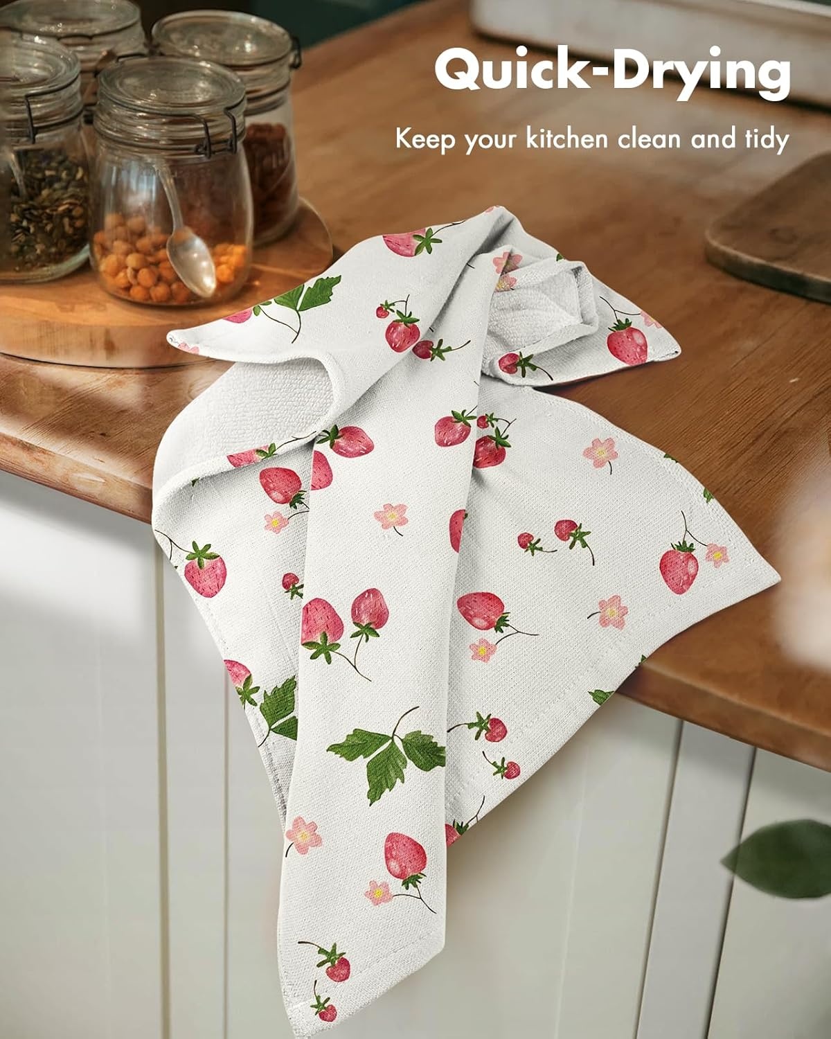 image:imageMiss Adola 4 Pack Cotton Kitchen Towels Cute Design 1626 Inch Dish Towels for Kitchen with Hanging Beige Floral Quick Dry Hand Towels Soft amp Absorbent Home Decorative Terry Cloth Tea TowelsStrawberry