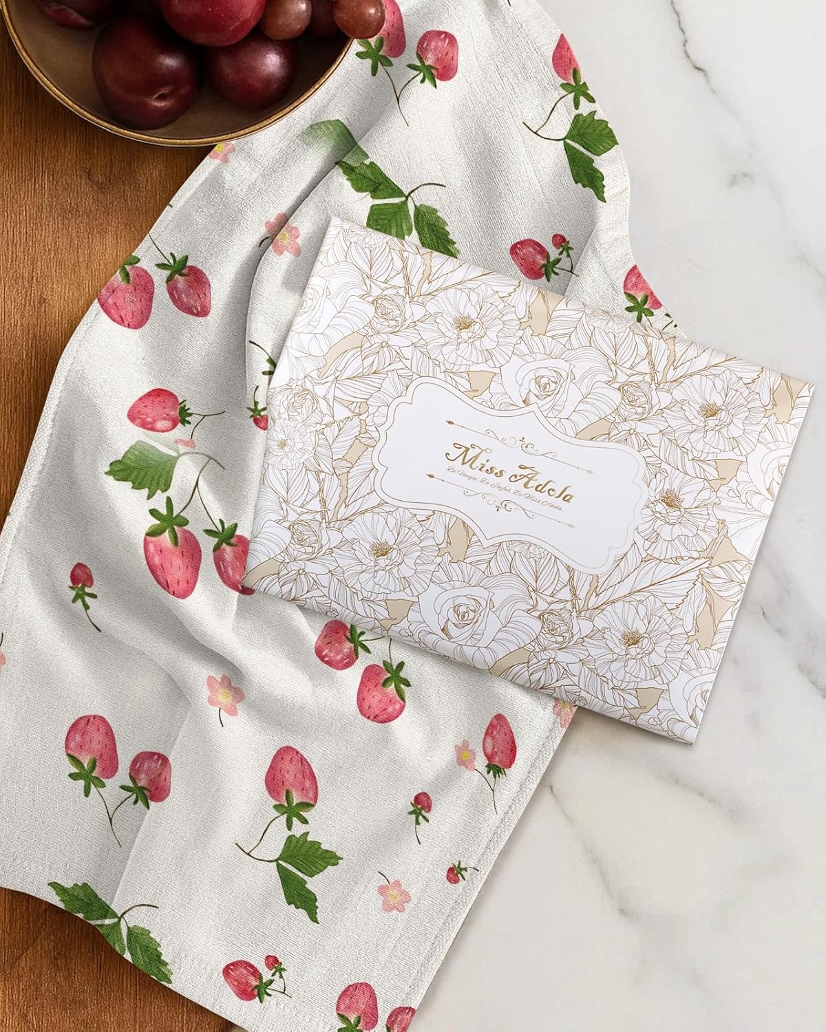 image:imageMiss Adola 4 Pack Cotton Kitchen Towels Cute Design 1626 Inch Dish Towels for Kitchen with Hanging Beige Floral Quick Dry Hand Towels Soft amp Absorbent Home Decorative Terry Cloth Tea TowelsStrawberry