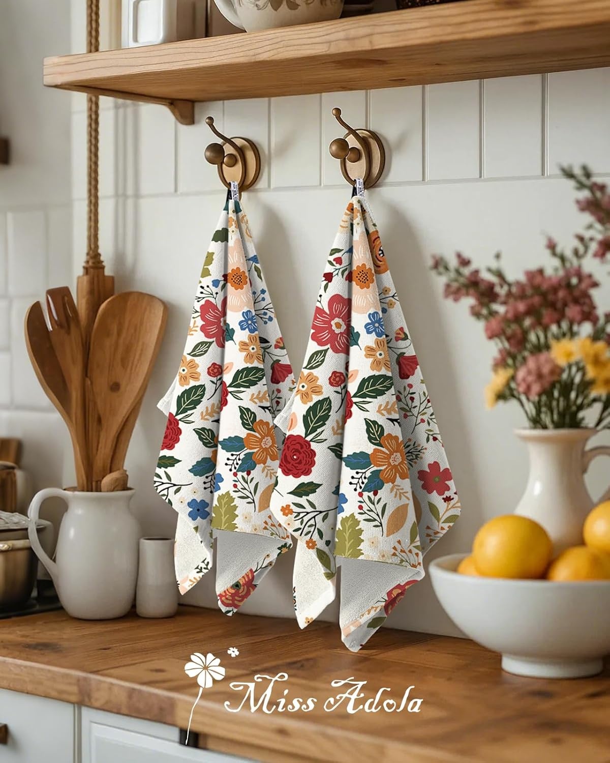 image:imageMiss Adola 4 Pack Cotton Kitchen Towels Cute Design 1626 Inch Dish Towels for Kitchen with Hanging Beige Floral Quick Dry Hand Towels Soft amp Absorbent Home Decorative Terry Cloth Tea TowelsBeige Flower
