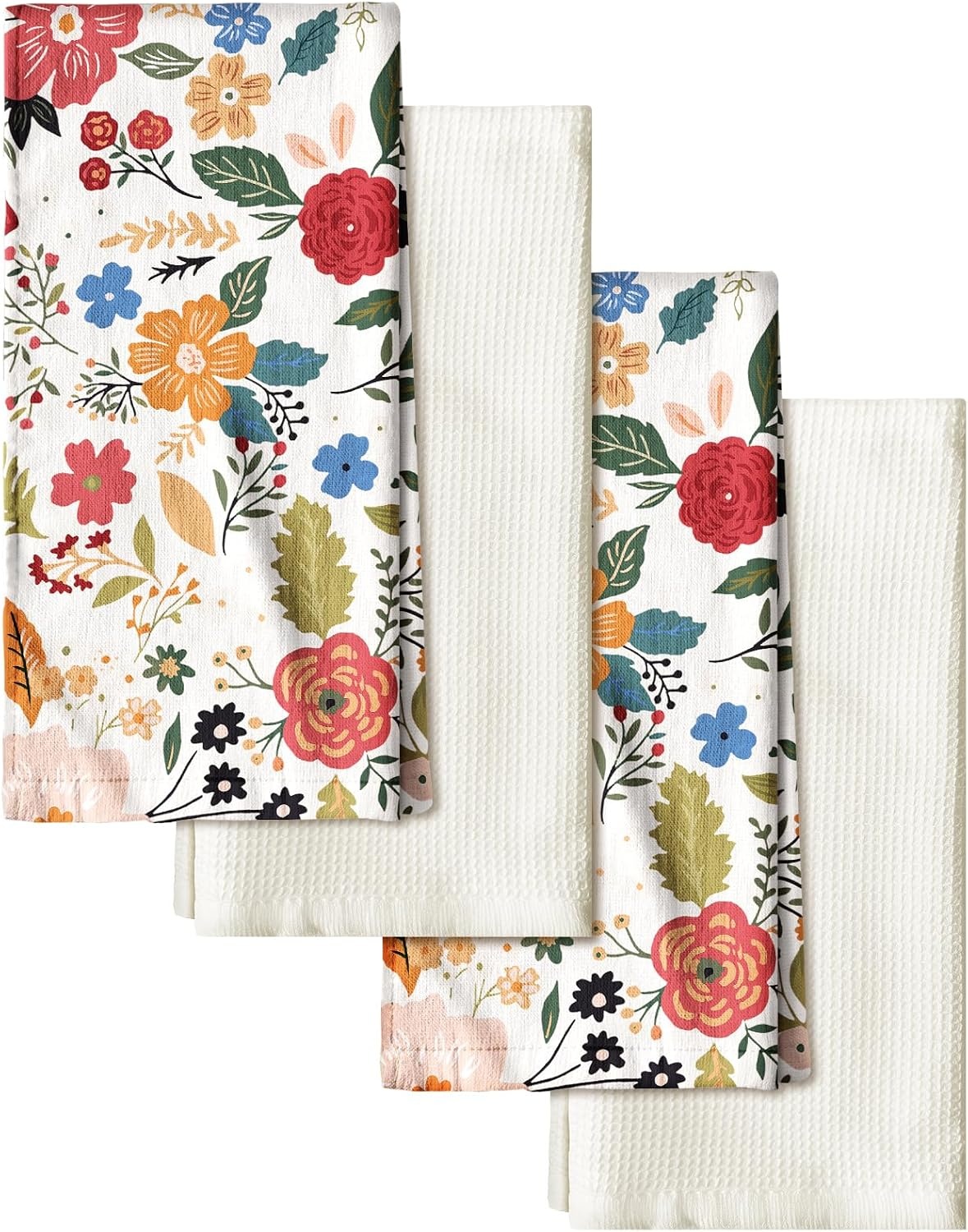 image:imageMiss Adola 4 Pack Cotton Kitchen Towels Cute Design 1626 Inch Dish Towels for Kitchen with Hanging Beige Floral Quick Dry Hand Towels Soft amp Absorbent Home Decorative Terry Cloth Tea TowelsBeige Floral