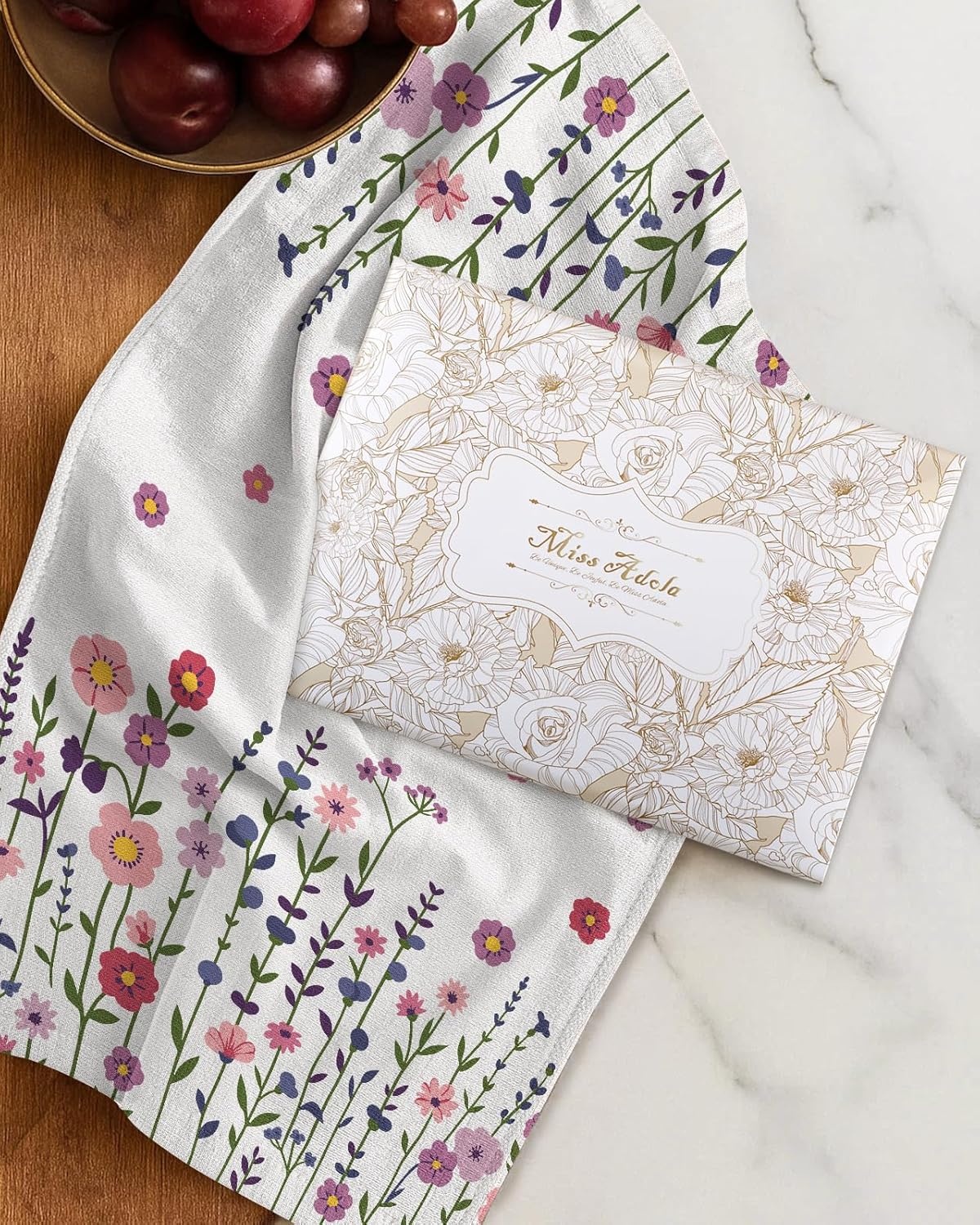 image:imageMiss Adola 4 Pack Cotton Kitchen Towels Cute Design 1626 Inch Dish Towels for Kitchen with Hanging Beige Floral Quick Dry Hand Towels Soft amp Absorbent Home Decorative Terry Cloth Tea TowelsPurple Flower