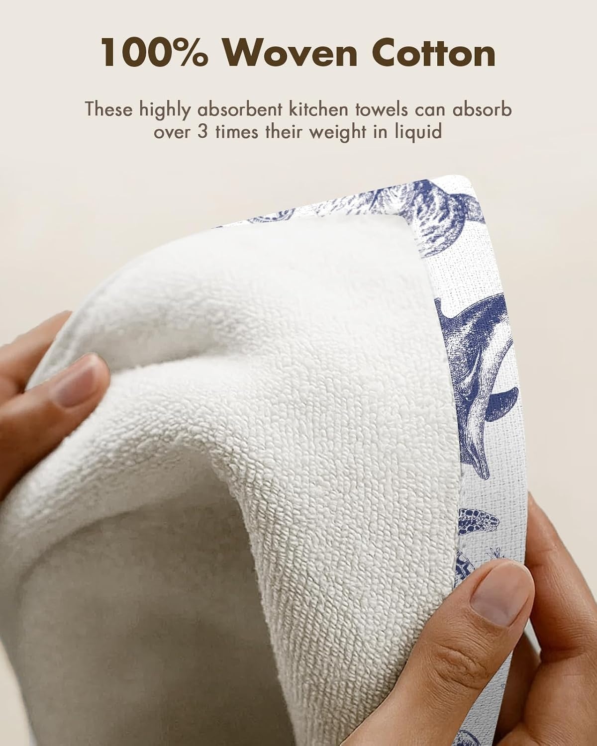 image:imageMiss Adola 4 Pack Cotton Kitchen Towels Cute Design 1626 Inch Dish Towels for Kitchen with Hanging Beige Floral Quick Dry Hand Towels Soft amp Absorbent Home Decorative Terry Cloth Tea TowelsOcean