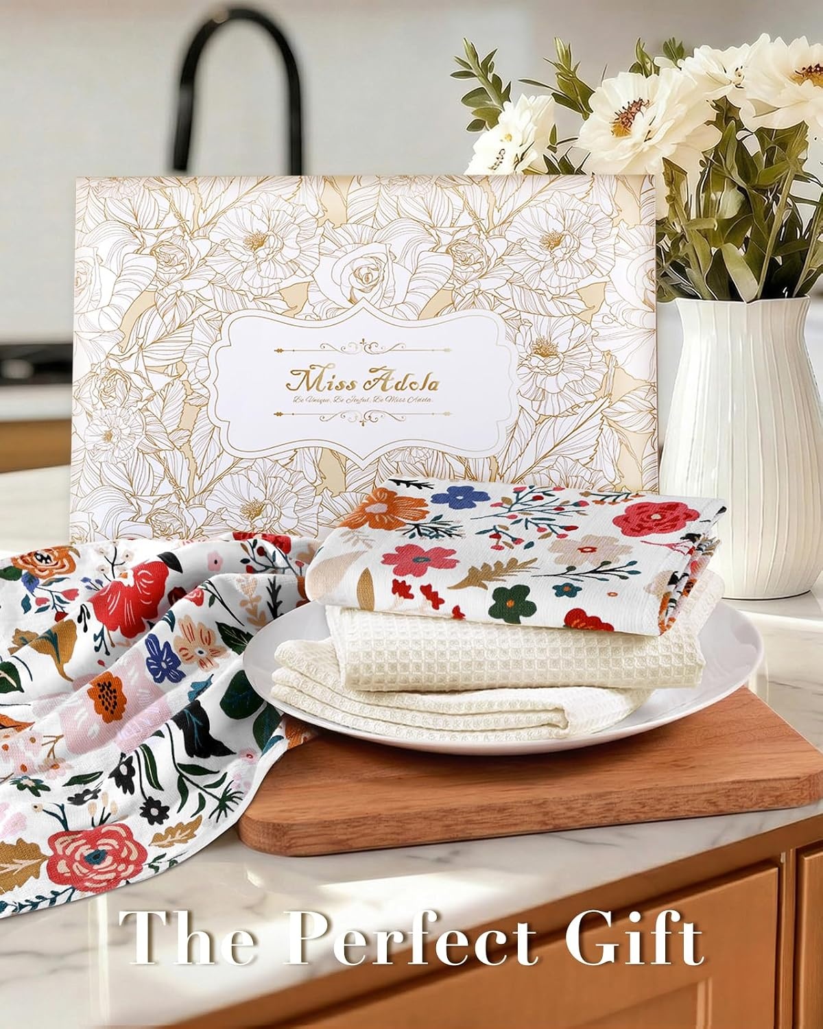 image:imageMiss Adola 4 Pack Cotton Kitchen Towels Cute Design 1626 Inch Dish Towels for Kitchen with Hanging Beige Floral Quick Dry Hand Towels Soft amp Absorbent Home Decorative Terry Cloth Tea TowelsBeige Floral