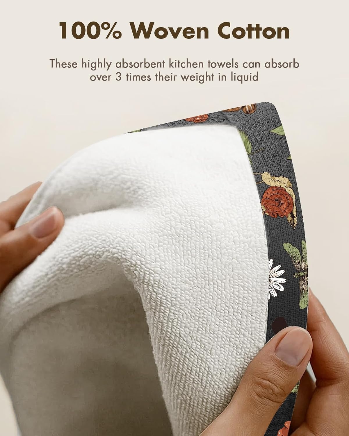 image:imageMiss Adola 4 Pack Cotton Kitchen Towels Cute Design 1626 Inch Dish Towels for Kitchen with Hanging Beige Floral Quick Dry Hand Towels Soft amp Absorbent Home Decorative Terry Cloth Tea TowelsMushroom
