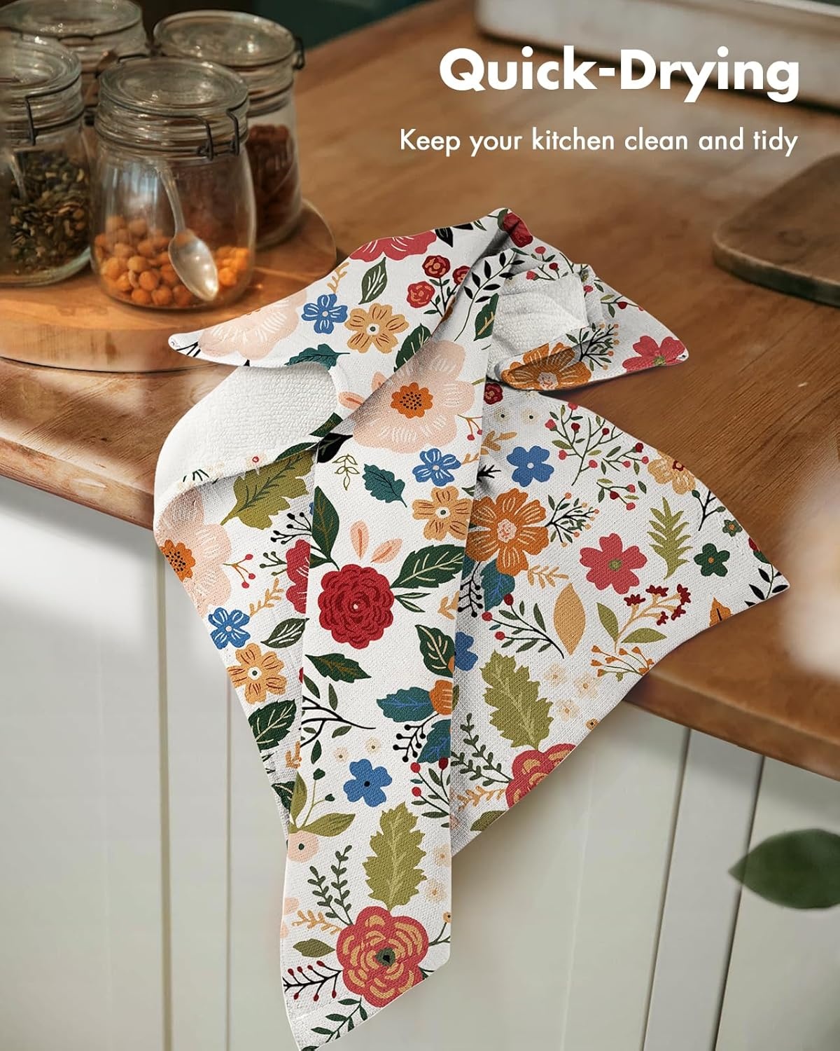 image:imageMiss Adola 4 Pack Cotton Kitchen Towels Cute Design 1626 Inch Dish Towels for Kitchen with Hanging Beige Floral Quick Dry Hand Towels Soft amp Absorbent Home Decorative Terry Cloth Tea TowelsBeige Flower