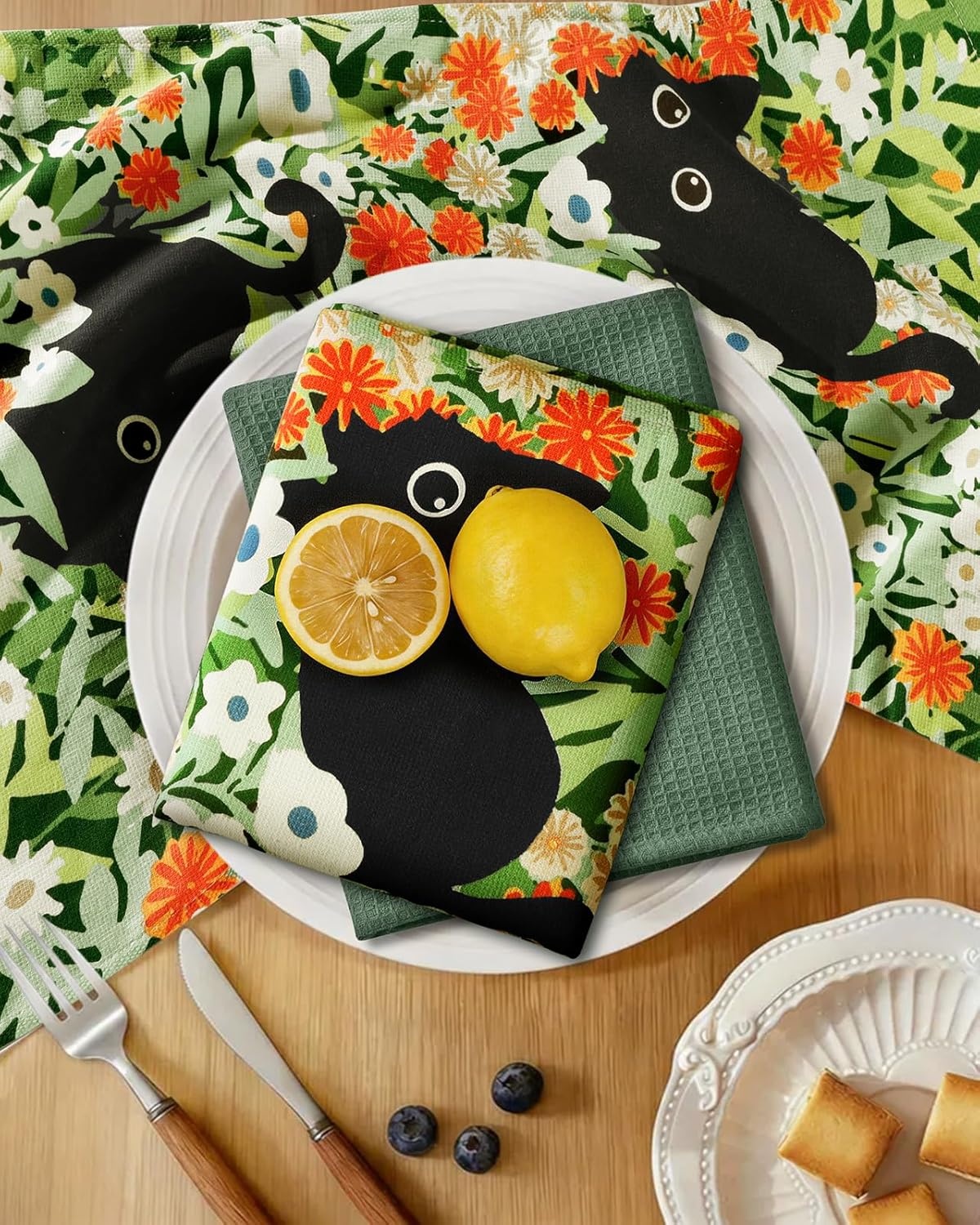 image:imageMiss Adola 4 Pack Cotton Kitchen Towels Cute Design 1626 Inch Dish Towels for Kitchen with Hanging Beige Floral Quick Dry Hand Towels Soft amp Absorbent Home Decorative Terry Cloth Tea TowelsBlack Cat