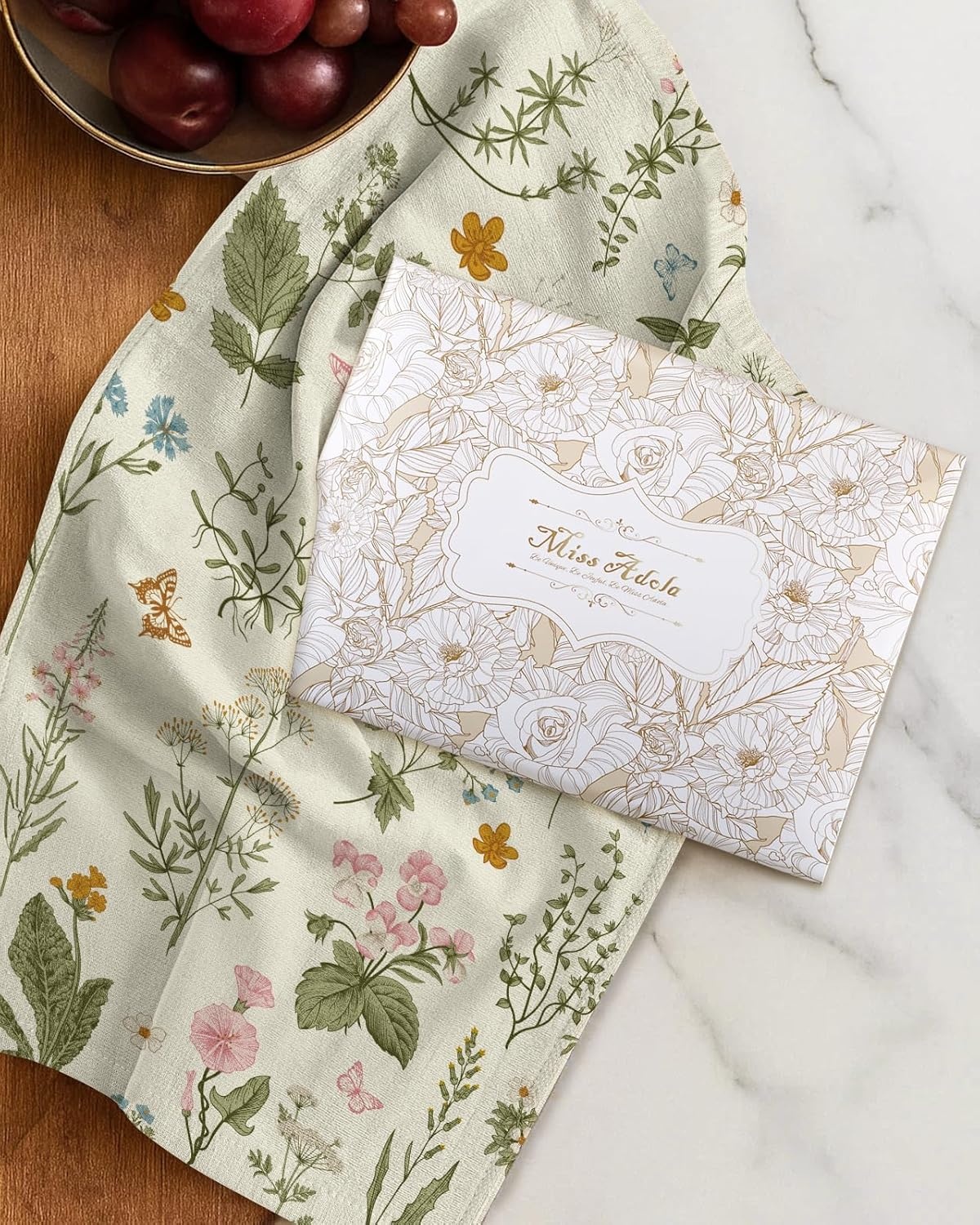 image:imageMiss Adola 4 Pack Cotton Kitchen Towels Cute Design 1626 Inch Dish Towels for Kitchen with Hanging Beige Floral Quick Dry Hand Towels Soft amp Absorbent Home Decorative Terry Cloth Tea TowelsLine Flower