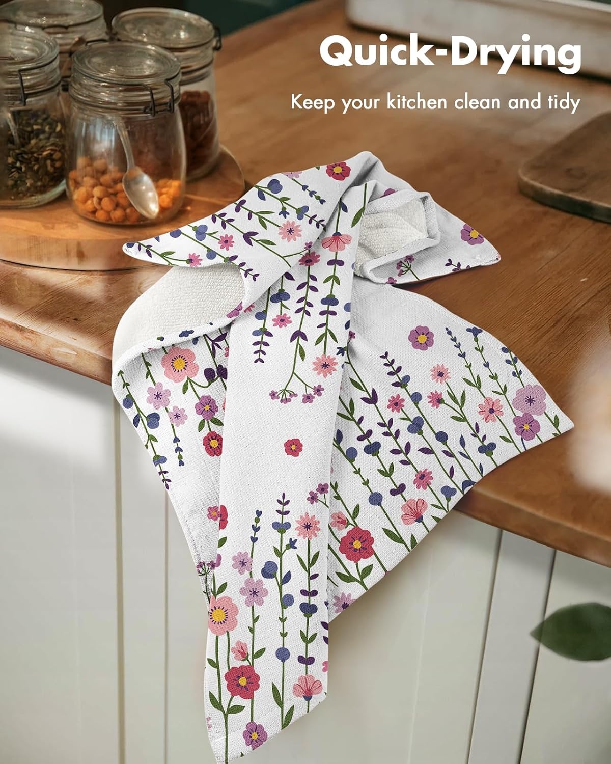 image:imageMiss Adola 4 Pack Cotton Kitchen Towels Cute Design 1626 Inch Dish Towels for Kitchen with Hanging Beige Floral Quick Dry Hand Towels Soft amp Absorbent Home Decorative Terry Cloth Tea TowelsPurple Flower