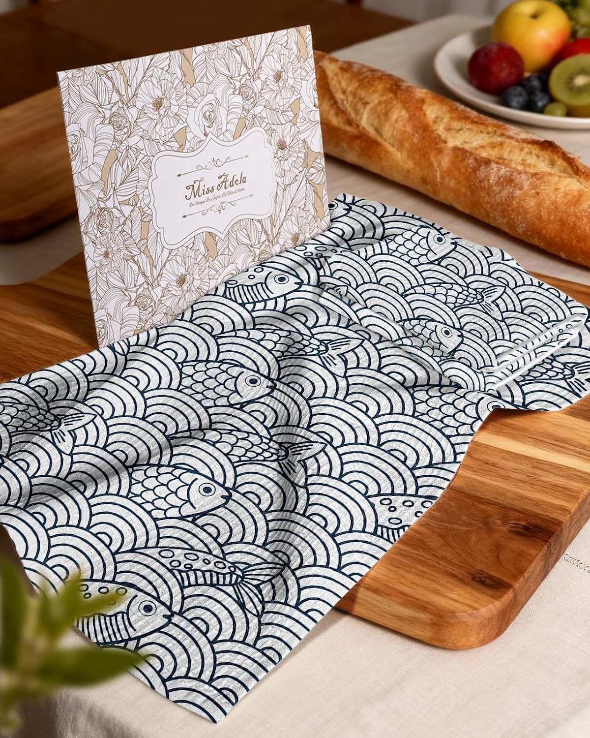 image:imageMiss Adola Cotton Waffle Kitchen Towels Cute 370 GSM 16x25 Inch Terry Cloth Waffle Decorative Dishcloth for Kitchen Set of 2 with Hanging Loop Absorbent Hand Tea Towel for Home Design StrawberryFish