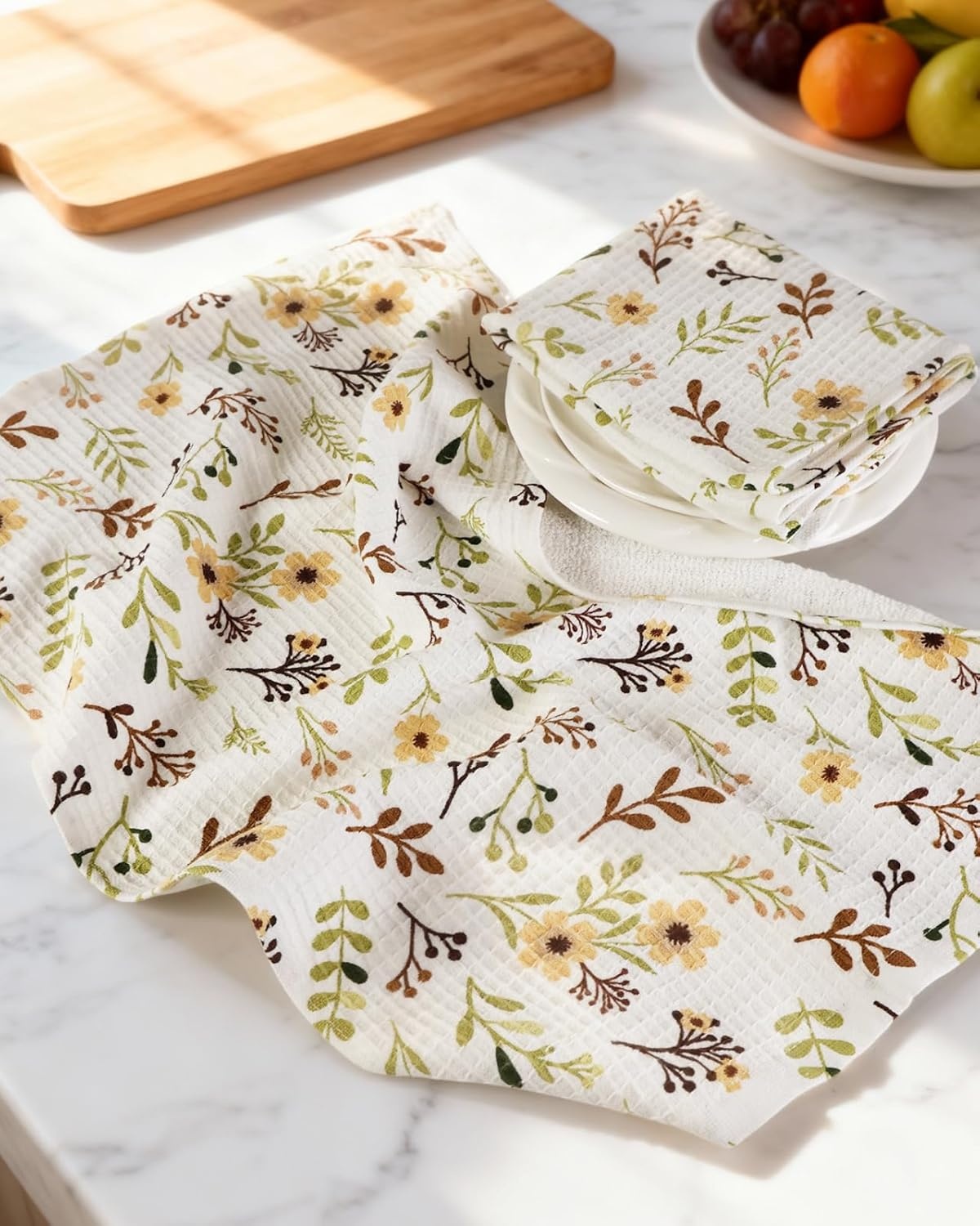 image:imageMiss Adola Cotton Waffle Kitchen Towels Cute 370 GSM 16x25 Inch Terry Cloth Waffle Decorative Dishcloth for Kitchen Set of 2 with Hanging Loop Absorbent Hand Tea Towel for Home Design StrawberryFlower