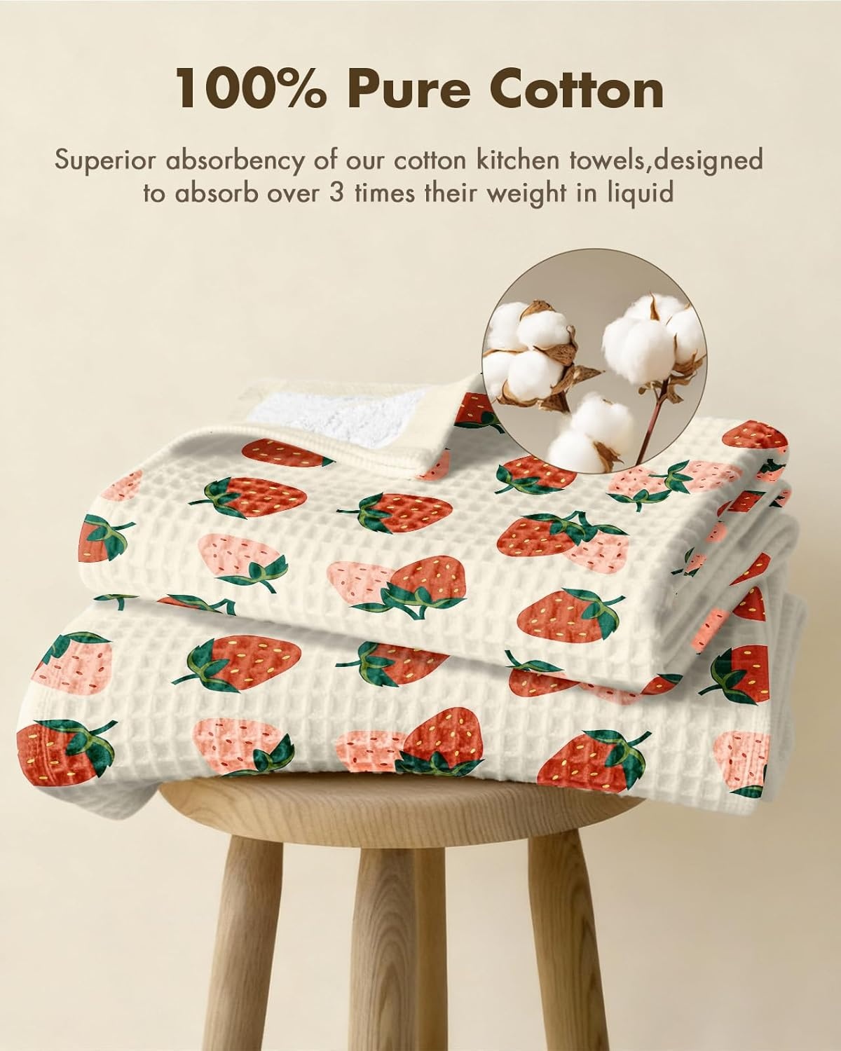 image:imageMiss Adola Cotton Waffle Kitchen Towels Cute 370 GSM 16x25 Inch Terry Cloth Waffle Decorative Dishcloth for Kitchen Set of 2 with Hanging Loop Absorbent Hand Tea Towel for Home Design StrawberryStrawberry