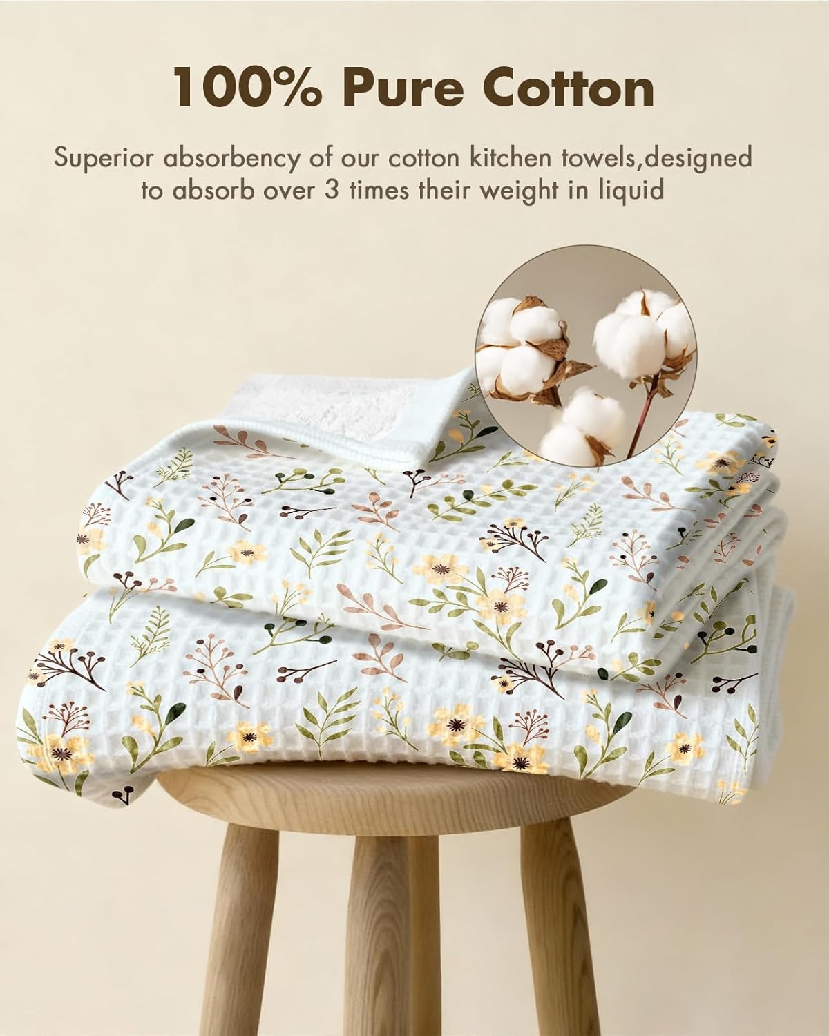 image:imageMiss Adola Cotton Waffle Kitchen Towels Cute 370 GSM 16x25 Inch Terry Cloth Waffle Decorative Dishcloth for Kitchen Set of 2 with Hanging Loop Absorbent Hand Tea Towel for Home Design StrawberryFlower
