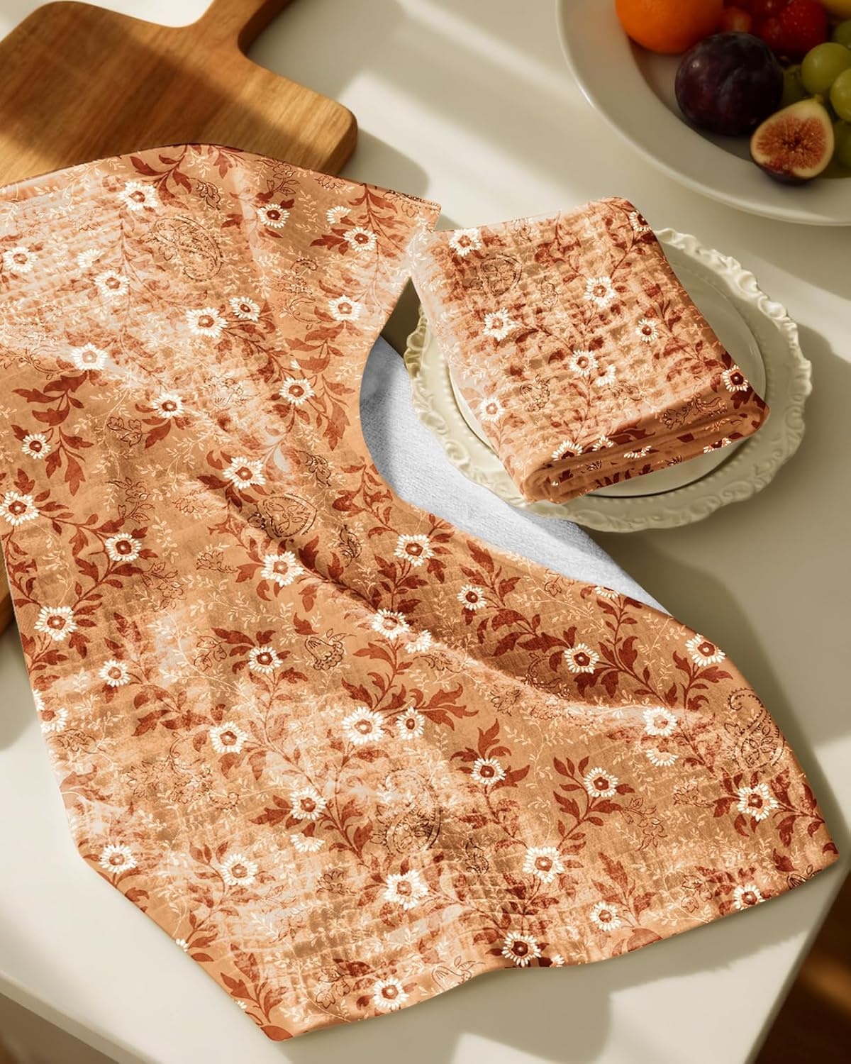 image:imageMiss Adola Cotton Waffle Kitchen Towels Cute 370 GSM 16x25 Inch Terry Cloth Waffle Decorative Dishcloth for Kitchen Set of 2 with Hanging Loop Absorbent Hand Tea Towel for Home Design StrawberryRustic Flower