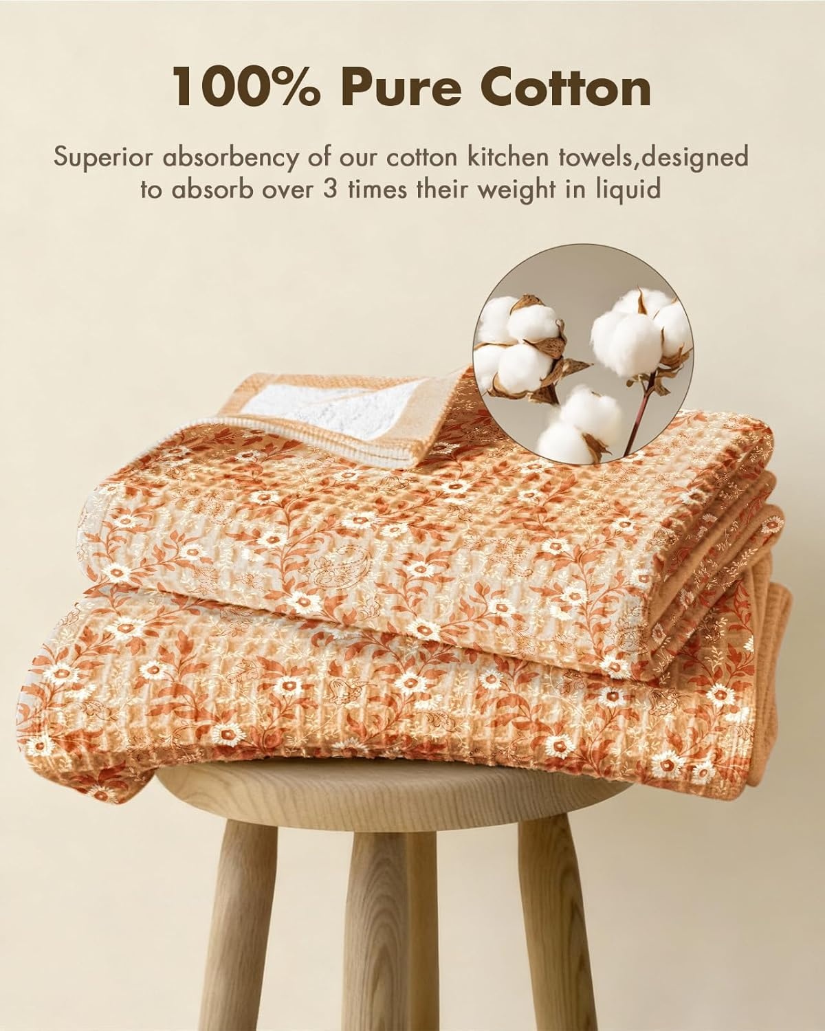 image:imageMiss Adola Cotton Waffle Kitchen Towels Cute 370 GSM 16x25 Inch Terry Cloth Waffle Decorative Dishcloth for Kitchen Set of 2 with Hanging Loop Absorbent Hand Tea Towel for Home Design StrawberryRustic Flower