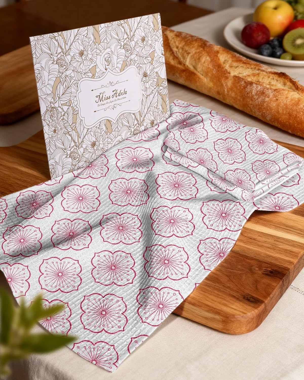 image:imageMiss Adola Cotton Waffle Kitchen Towels Cute 370 GSM 16x25 Inch Terry Cloth Waffle Decorative Dishcloth for Kitchen Set of 2 with Hanging Loop Absorbent Hand Tea Towel for Home Design StrawberrySakura