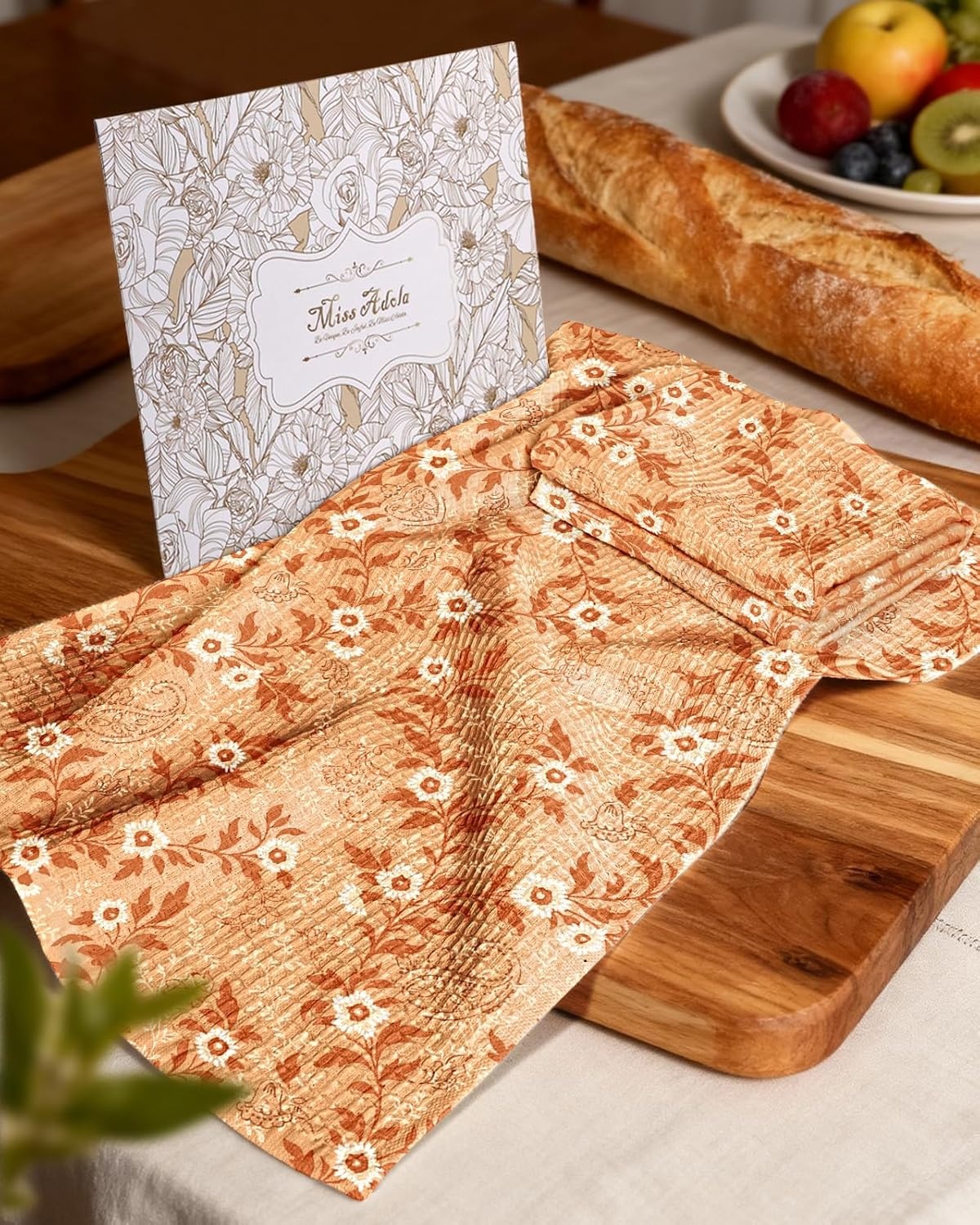 image:imageMiss Adola Cotton Waffle Kitchen Towels Cute 370 GSM 16x25 Inch Terry Cloth Waffle Decorative Dishcloth for Kitchen Set of 2 with Hanging Loop Absorbent Hand Tea Towel for Home Design StrawberryRustic Flower