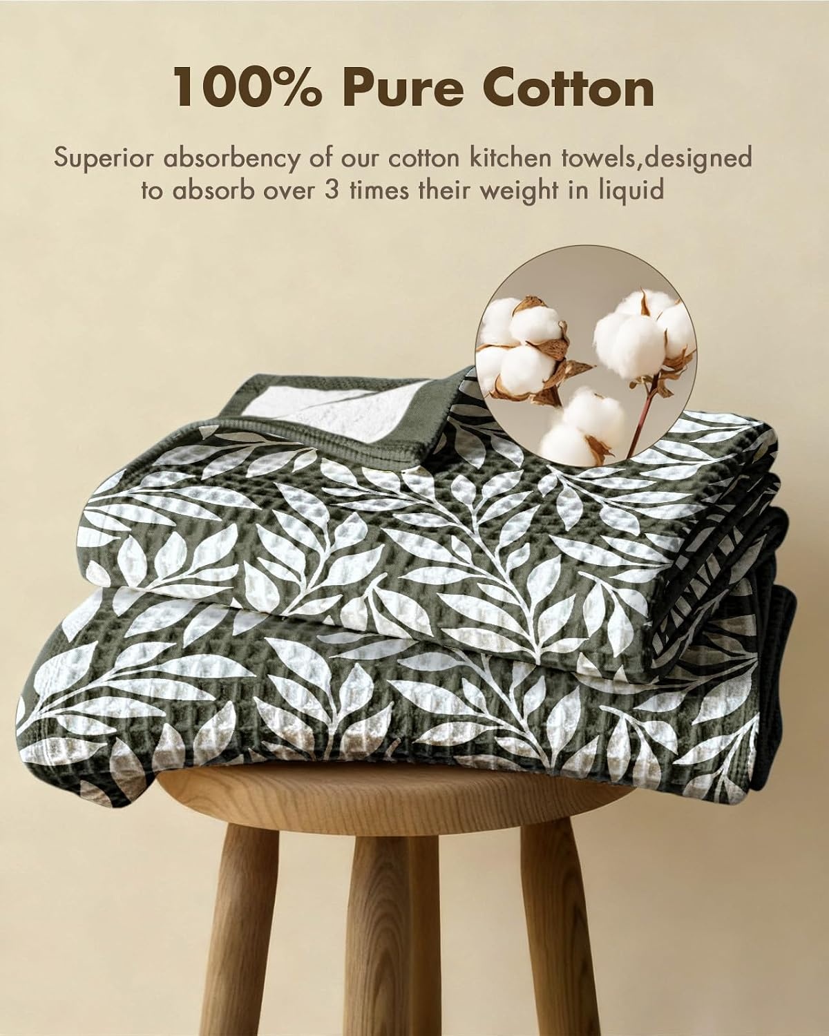 image:imageMiss Adola Cotton Waffle Kitchen Towels Cute 370 GSM 16x25 Inch Terry Cloth Waffle Decorative Dishcloth for Kitchen Set of 2 with Hanging Loop Absorbent Hand Tea Towel for Home Design StrawberryLeaf