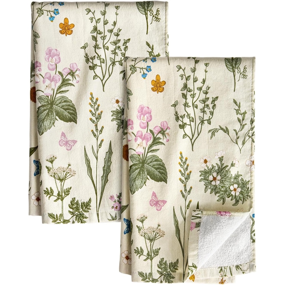 image:imageMiss Adola 4 Pack Cotton Kitchen Towels Cute Design 1626 Inch Dish Towels for Kitchen with Hanging Beige Floral Quick Dry Hand Towels Soft amp Absorbent Home Decorative Terry Cloth Tea TowelsLine Flower