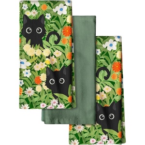 image:imageMiss Adola 4 Pack Cotton Kitchen Towels  Cute Design 1626 Inch Dish Towels for Kitchen with Hanging Beige Floral Quick Dry Hand Towels Soft amp Absorbent Home Decorative Terry Cloth Tea TowelsBlack Cat