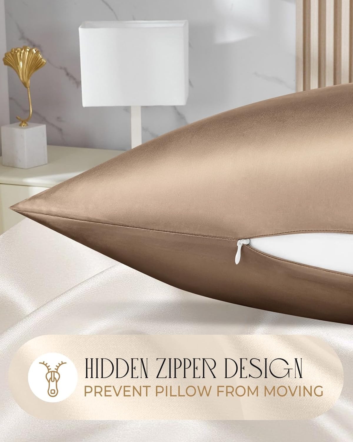 image:imageMiss Adola 2 Pack Mulberry Silk Pillowcases 19 Momme Cooling Silk Pillow Cases Standard 26x20 Soft Smooth Pillowcases for Hair and Skin Curly Hair Women amp Moms Taupe BrownTaupe Brown