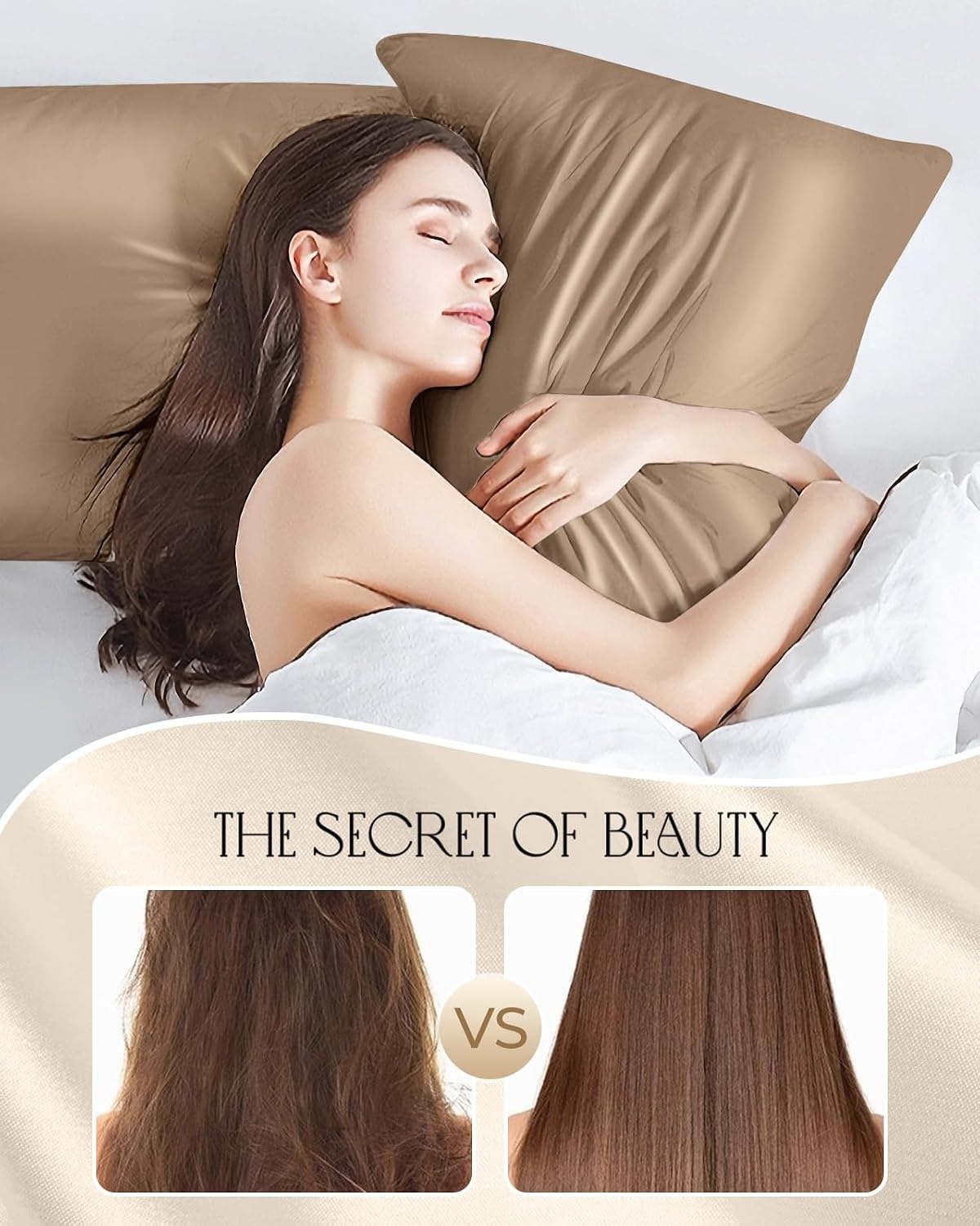 image:imageMiss Adola 2 Pack Mulberry Silk Pillowcases 19 Momme Cooling Silk Pillow Cases Standard 26x20 Soft Smooth Pillowcases for Hair and Skin Curly Hair Women amp Moms Taupe BrownTaupe Brown