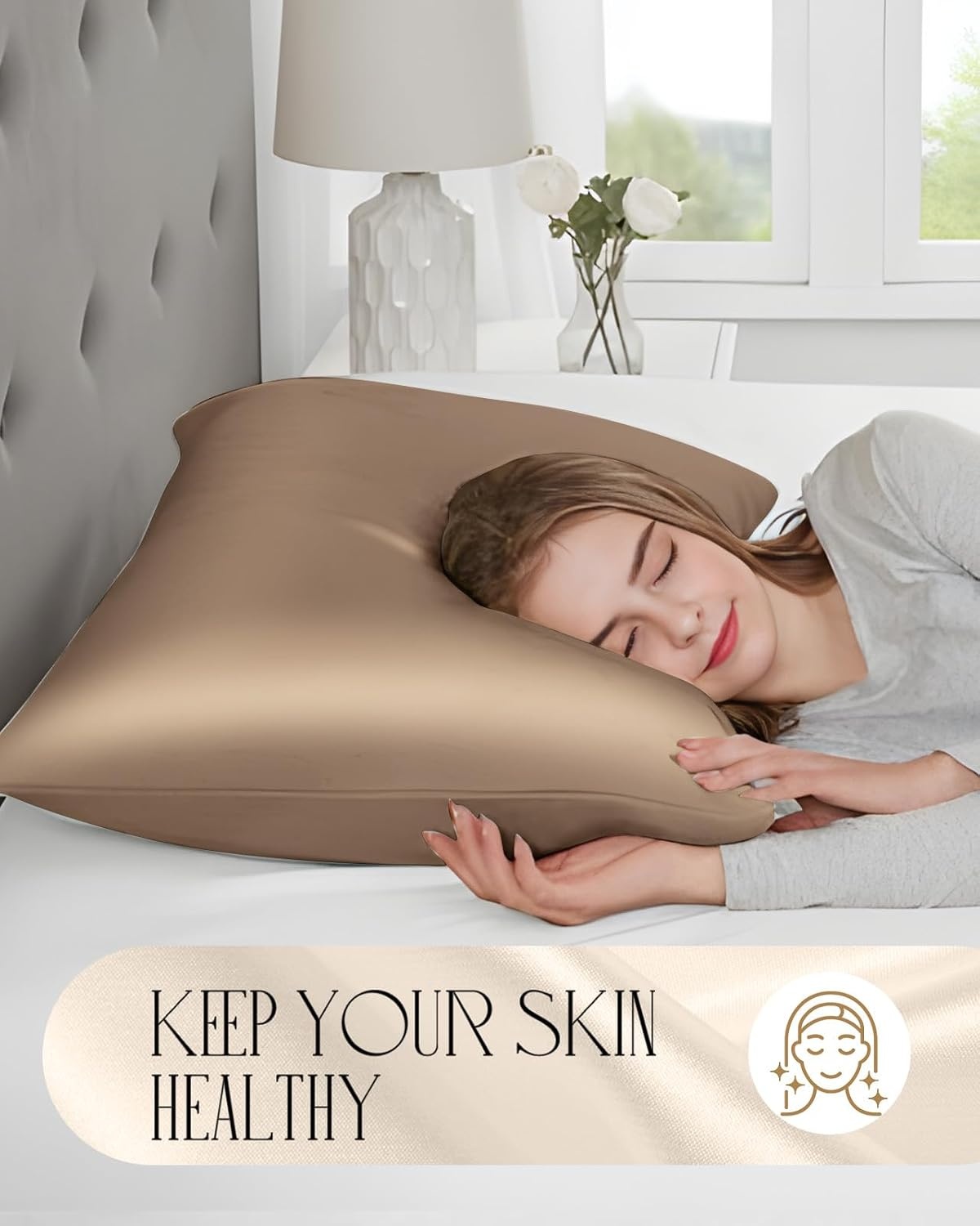 image:imageMiss Adola 2 Pack Mulberry Silk Pillowcases 19 Momme Cooling Silk Pillow Cases Standard 26x20 Soft Smooth Pillowcases for Hair and Skin Curly Hair Women amp Moms Taupe BrownTaupe Brown