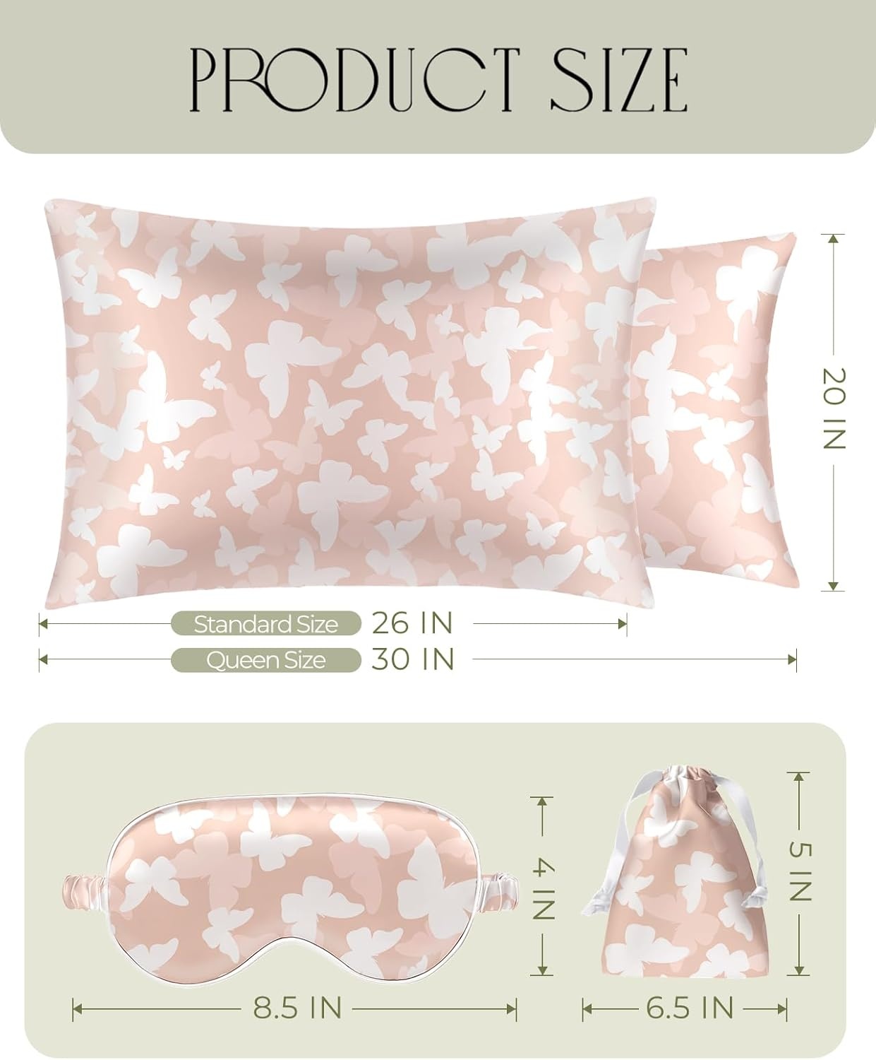 image:imageMiss Adola 2 Pack Mulberry Silk Pillowcases 19 Momme Cooling Silk Pillow Cases Standard 26x20 Soft Smooth Pillowcases for Hair and Skin Curly Hair Women amp Moms Taupe BrownPink Butterfly