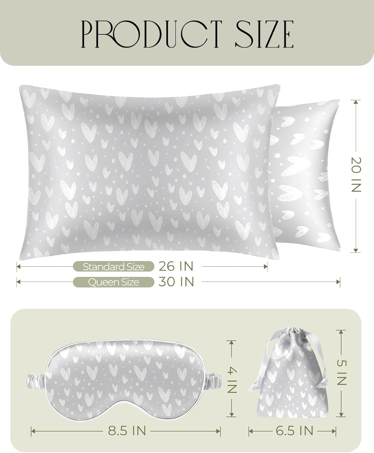 image:imageMiss Adola 2 Pack Mulberry Silk Pillowcases 19 Momme Cooling Silk Pillow Cases Standard 26x20 Soft Smooth Pillowcases for Hair and Skin Curly Hair Women amp Moms Taupe BrownSilver Grey Heart