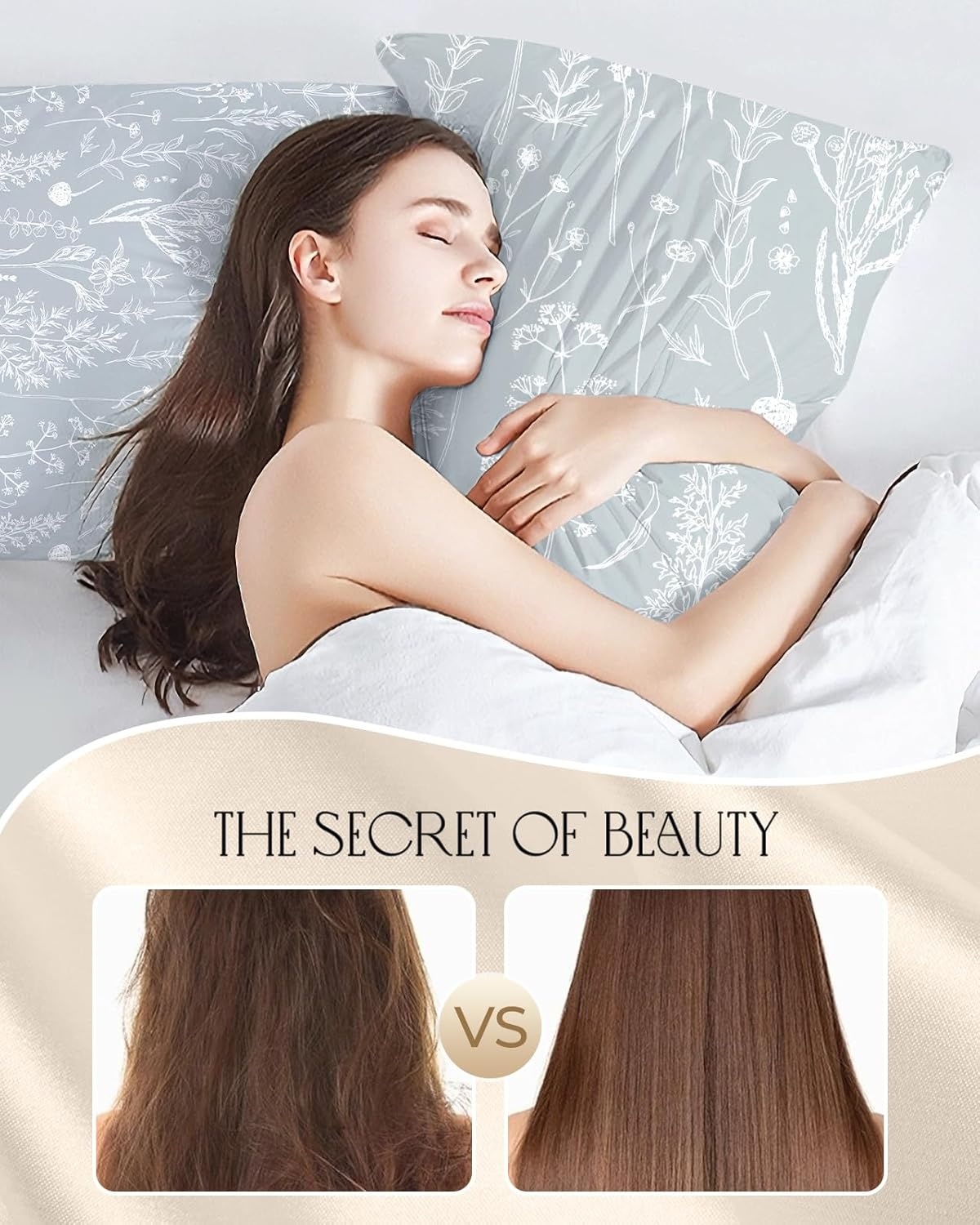 image:imageMiss Adola 2 Pack Mulberry Silk Pillowcases 19 Momme Cooling Silk Pillow Cases Standard 26x20 Soft Smooth Pillowcases for Hair and Skin Curly Hair Women amp Moms Taupe BrownSage Green Floral Plants