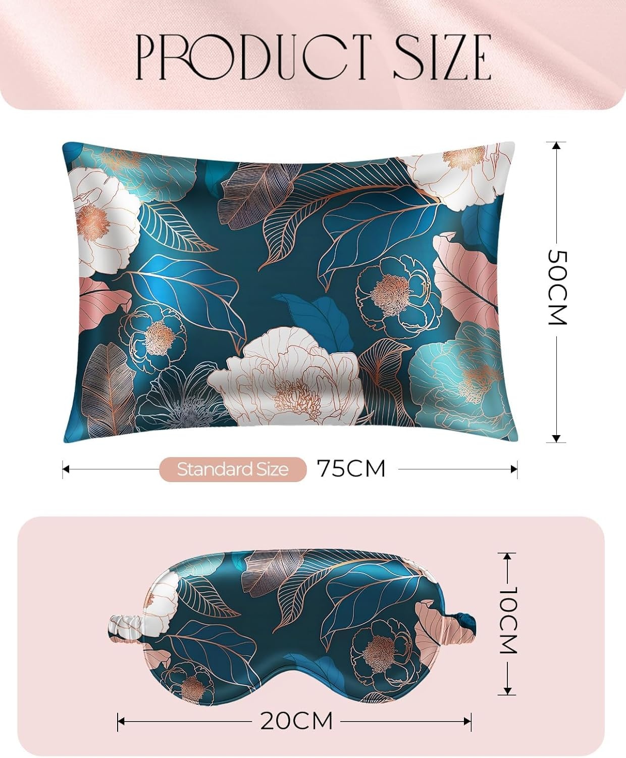 image:imageMiss Adola 2 Pack Mulberry Silk Pillowcases 19 Momme Cooling Silk Pillow Cases Standard 26x20 Soft Smooth Pillowcases for Hair and Skin Curly Hair Women amp Moms Taupe BrownDark Blue Peony