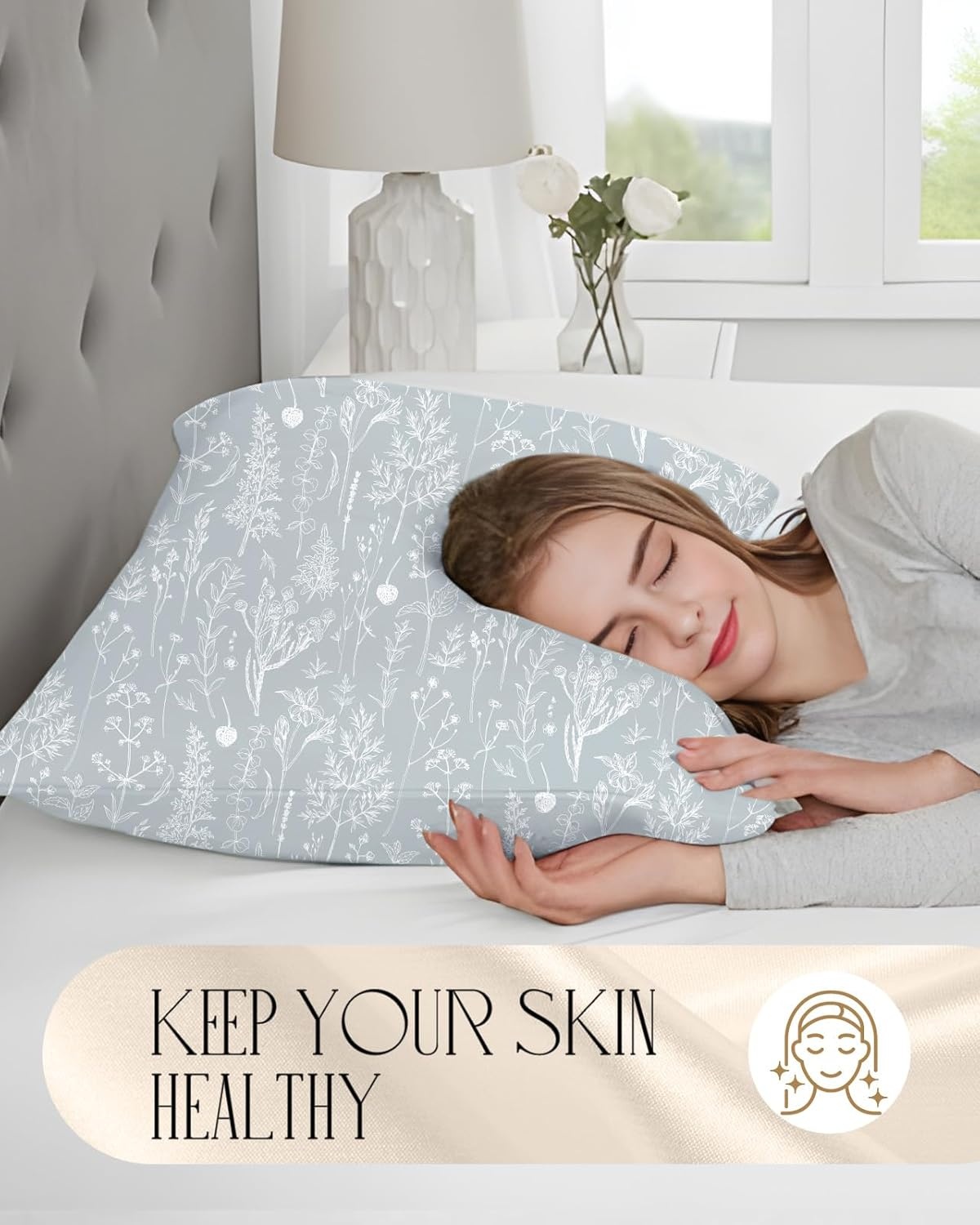 image:imageMiss Adola 2 Pack Mulberry Silk Pillowcases 19 Momme Cooling Silk Pillow Cases Standard 26x20 Soft Smooth Pillowcases for Hair and Skin Curly Hair Women amp Moms Taupe BrownSage Green Floral Plants