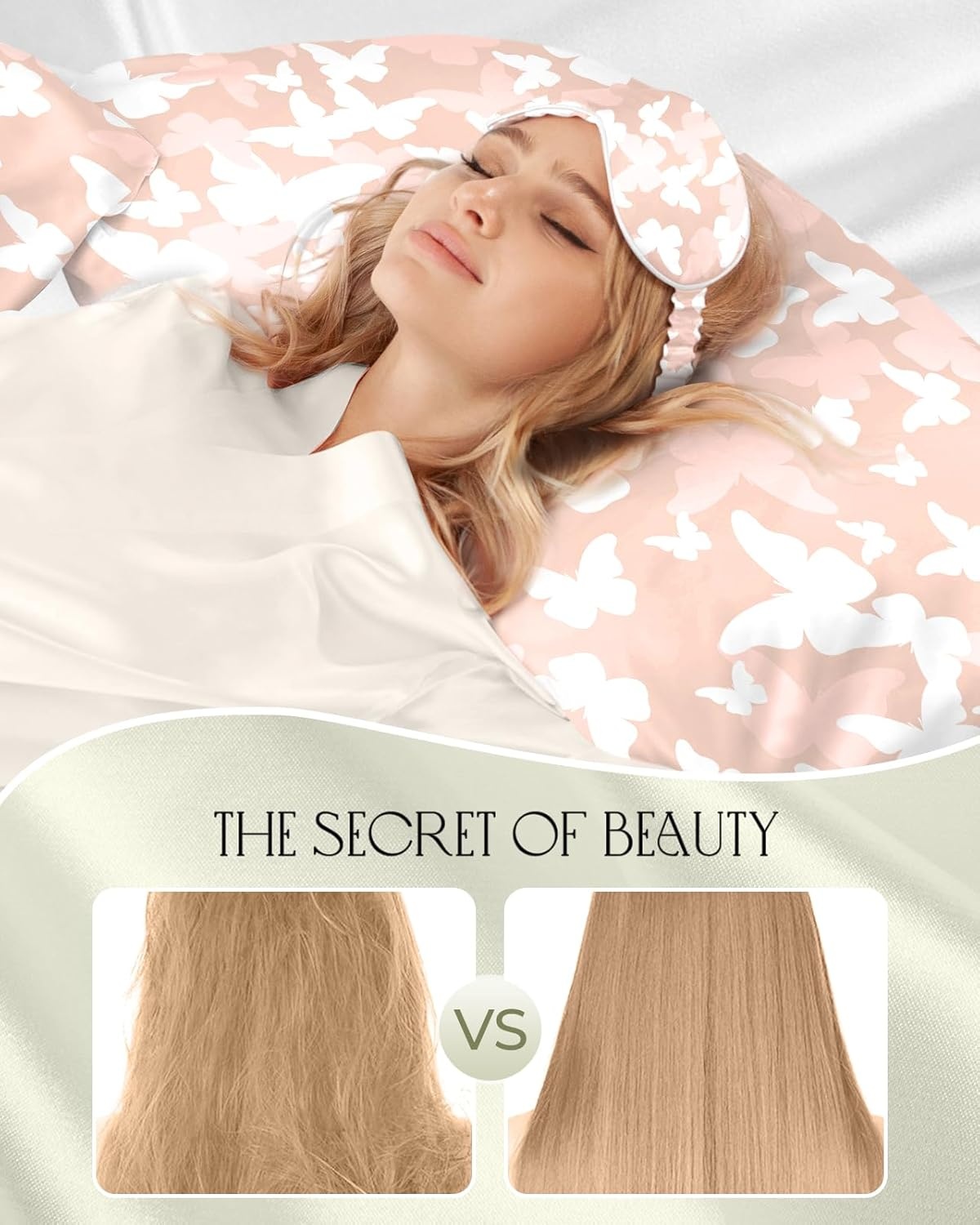 image:imageMiss Adola 2 Pack Mulberry Silk Pillowcases 19 Momme Cooling Silk Pillow Cases Standard 26x20 Soft Smooth Pillowcases for Hair and Skin Curly Hair Women amp Moms Taupe BrownPink Butterfly
