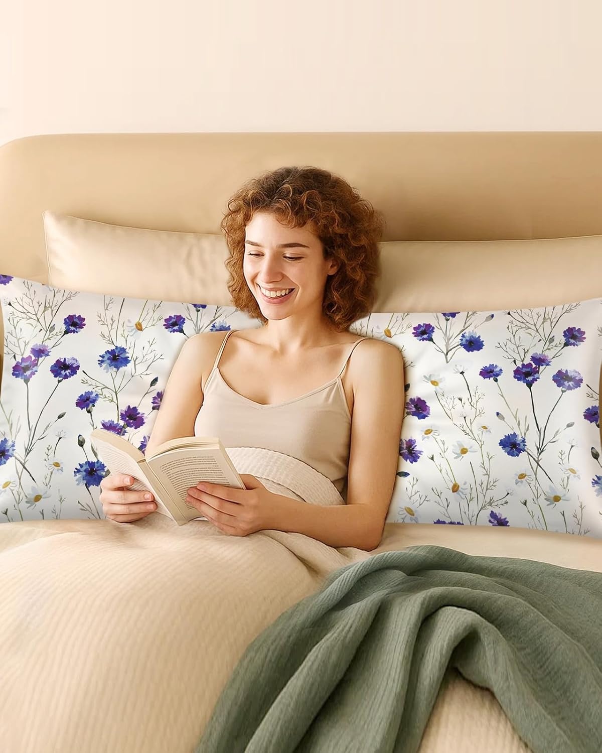 image:imageMiss Adola Silk Body Pillow Cover with Zipper 20x54 Inch Silk Long Pillow Case for Women Ladies Adults Soft Bed Decorative Cute Boho Large Body Pillowcase Sham for Hair and Skin Watercolor FlowerBlue Daisy