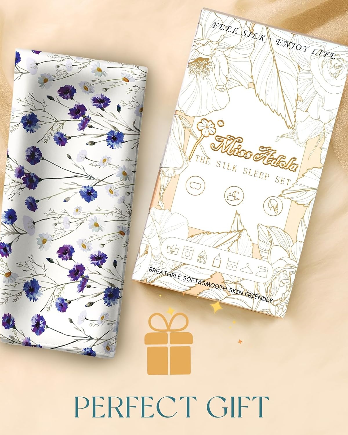 image:imageMiss Adola Silk Body Pillow Cover with Zipper 20x54 Inch Silk Long Pillow Case for Women Ladies Adults Soft Bed Decorative Cute Boho Large Body Pillowcase Sham for Hair and Skin Watercolor FlowerBlue Daisy