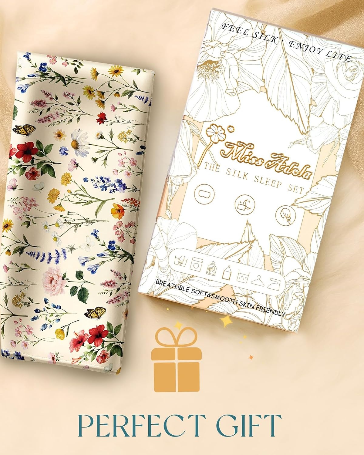 image:imageMiss Adola Silk Body Pillow Cover with Zipper 20x54 Inch Silk Long Pillow Case for Women Ladies Adults Soft Bed Decorative Cute Boho Large Body Pillowcase Sham for Hair and Skin Watercolor FlowerFloral
