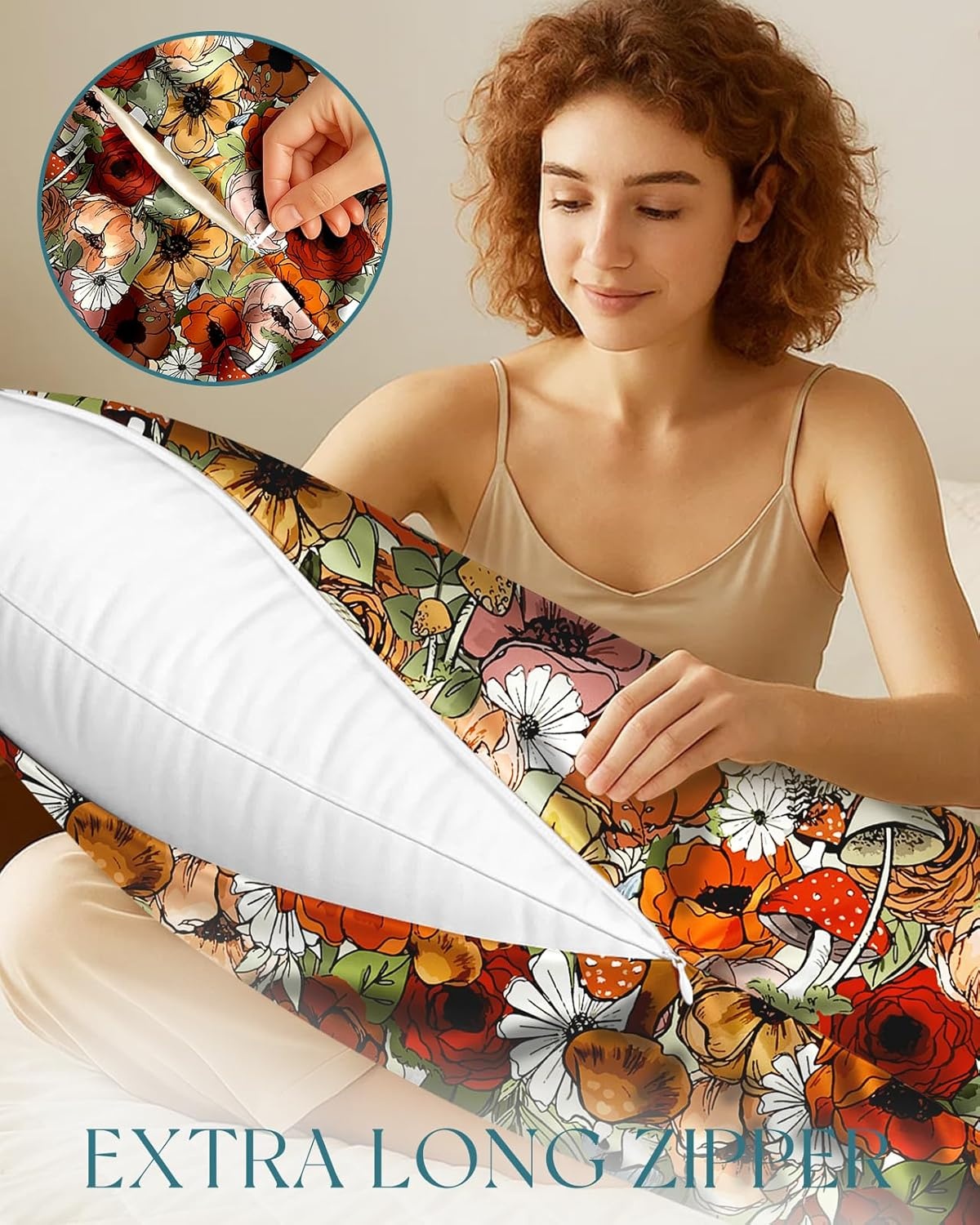 image:imageMiss Adola Silk Body Pillow Cover with Zipper 20x54 Inch Silk Long Pillow Case for Women Ladies Adults Soft Bed Decorative Cute Boho Large Body Pillowcase Sham for Hair and Skin Watercolor FlowerFlower Mogu
