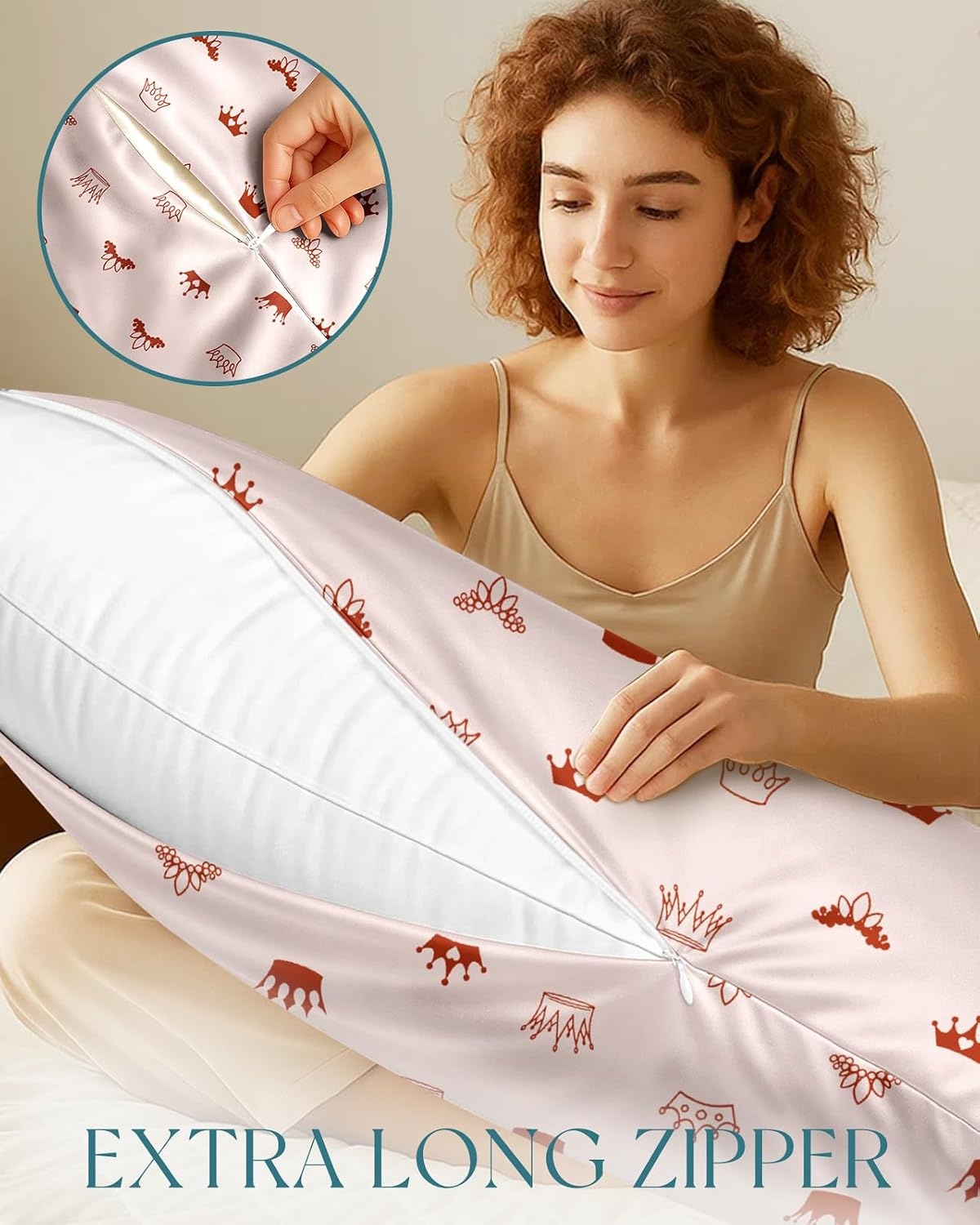 image:imageMiss Adola Silk Body Pillow Cover with Zipper 20x54 Inch Silk Long Pillow Case for Women Ladies Adults Soft Bed Decorative Cute Boho Large Body Pillowcase Sham for Hair and Skin Watercolor FlowerPK Crown