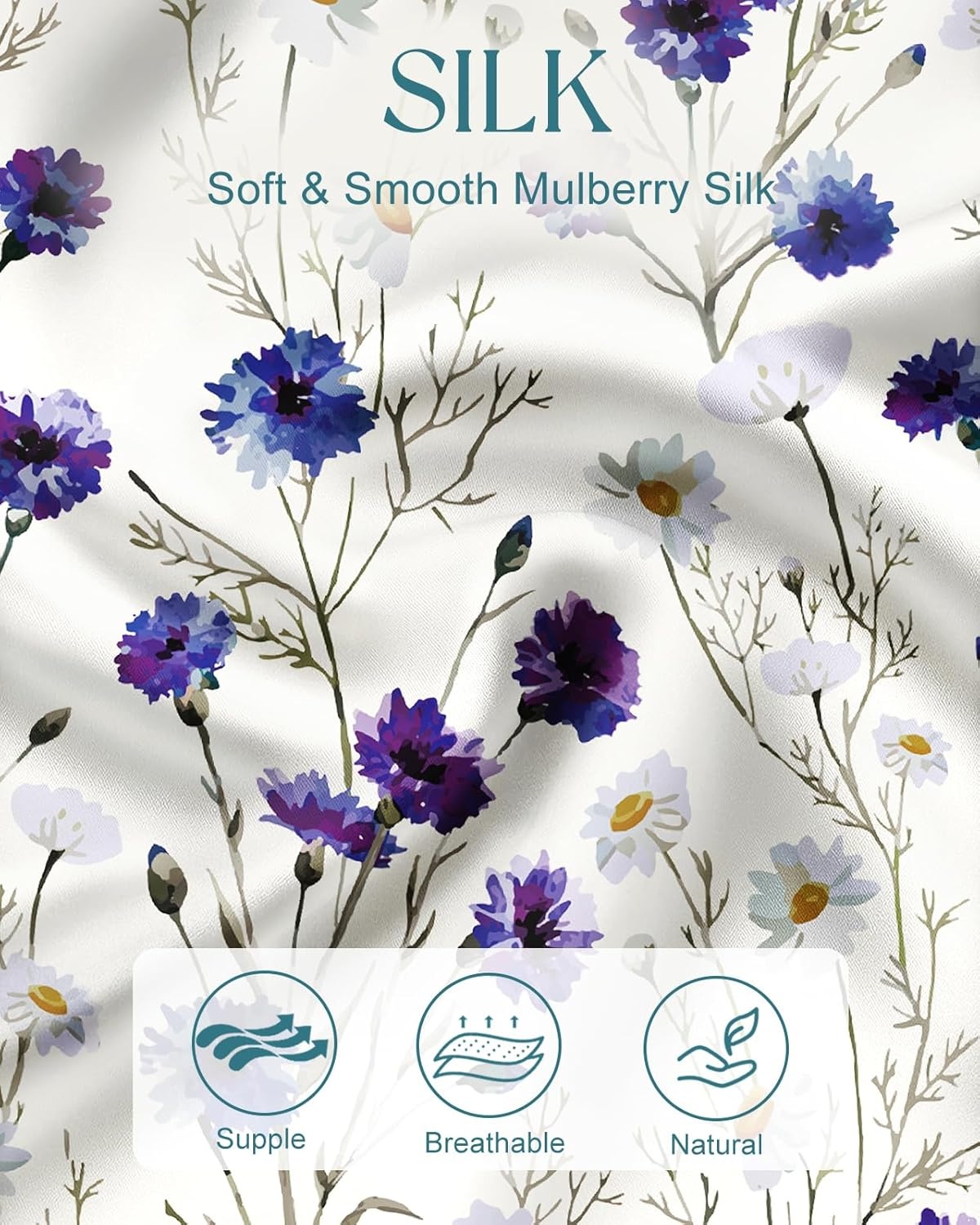 image:imageMiss Adola Silk Body Pillow Cover with Zipper 20x54 Inch Silk Long Pillow Case for Women Ladies Adults Soft Bed Decorative Cute Boho Large Body Pillowcase Sham for Hair and Skin Watercolor FlowerBlue Daisy